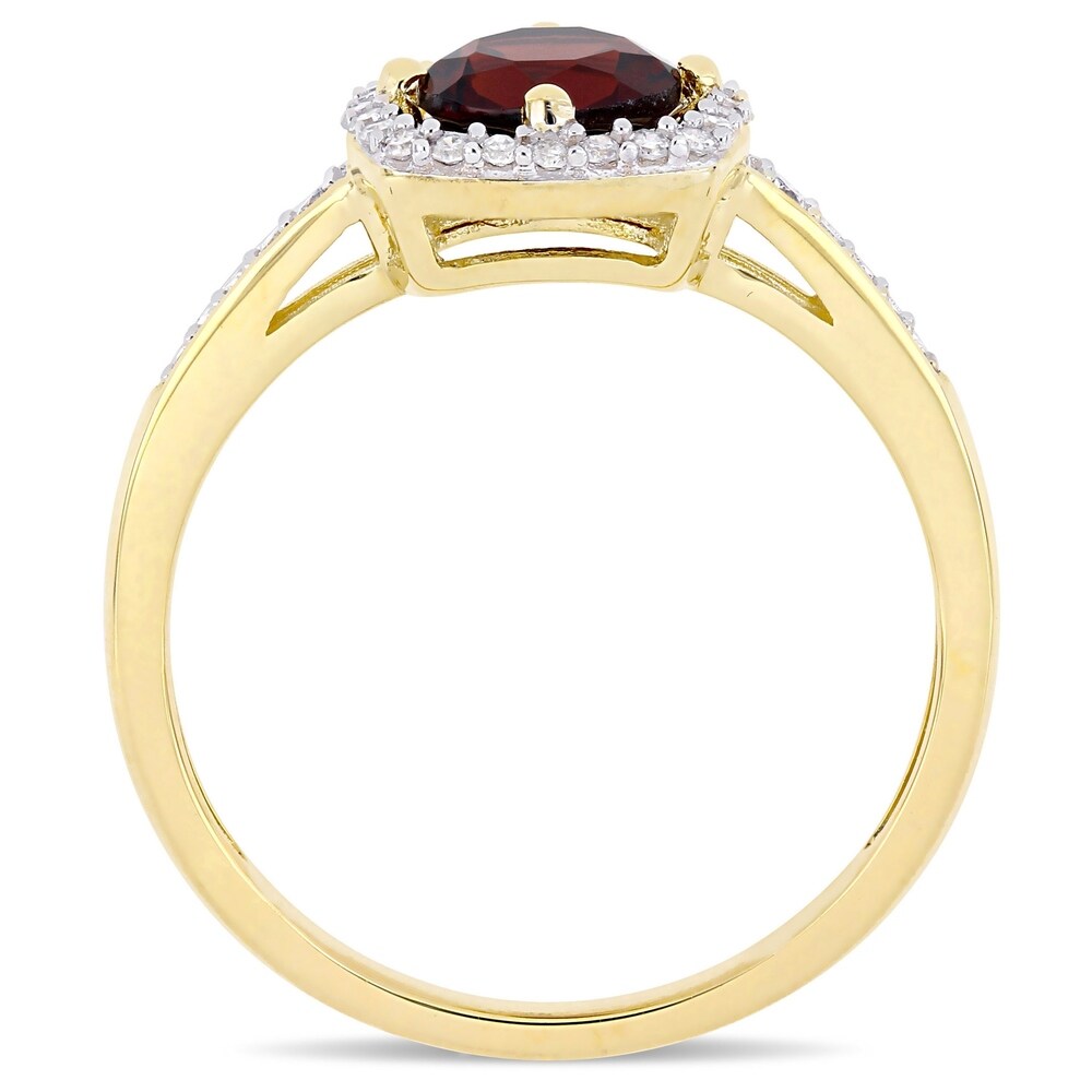 Miadora 10k Yellow Gold Garnet and 1/7ct TDW Diamond Floating Square Halo Engagement Ring