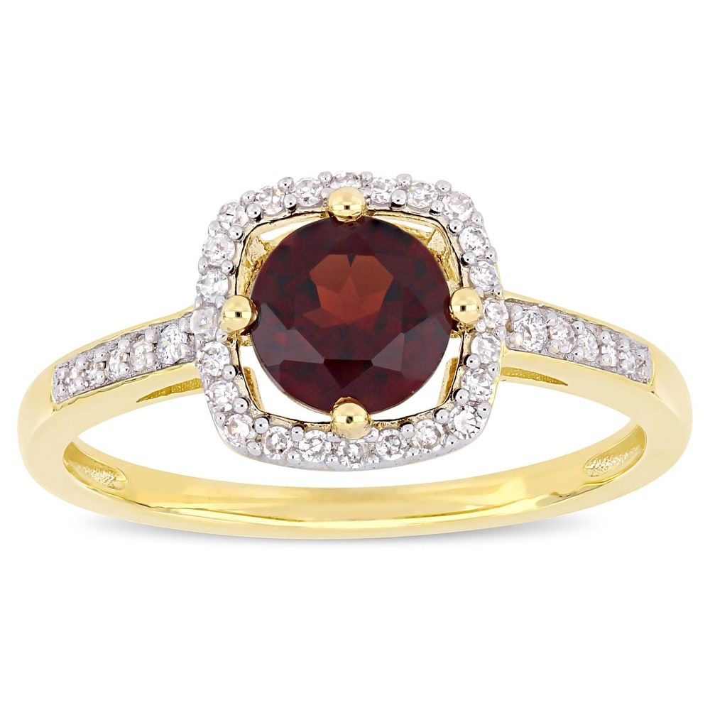 Miadora 10k Yellow Gold Garnet and 1/7ct TDW Diamond Floating Square Halo Engagement Ring