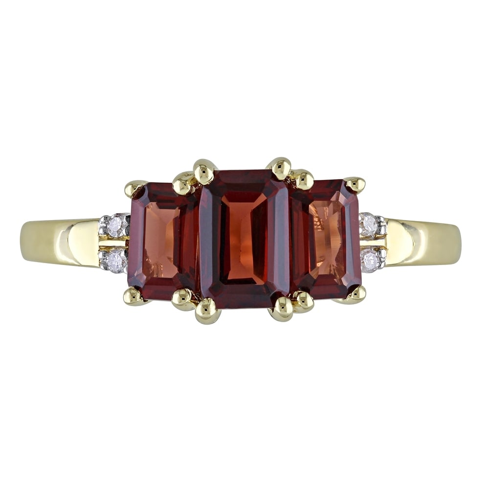 Miadora 10k Yellow Gold Garnet and Diamond 3-stone Ring
