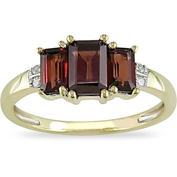 Miadora 10k Yellow Gold Garnet and Diamond 3-stone Ring