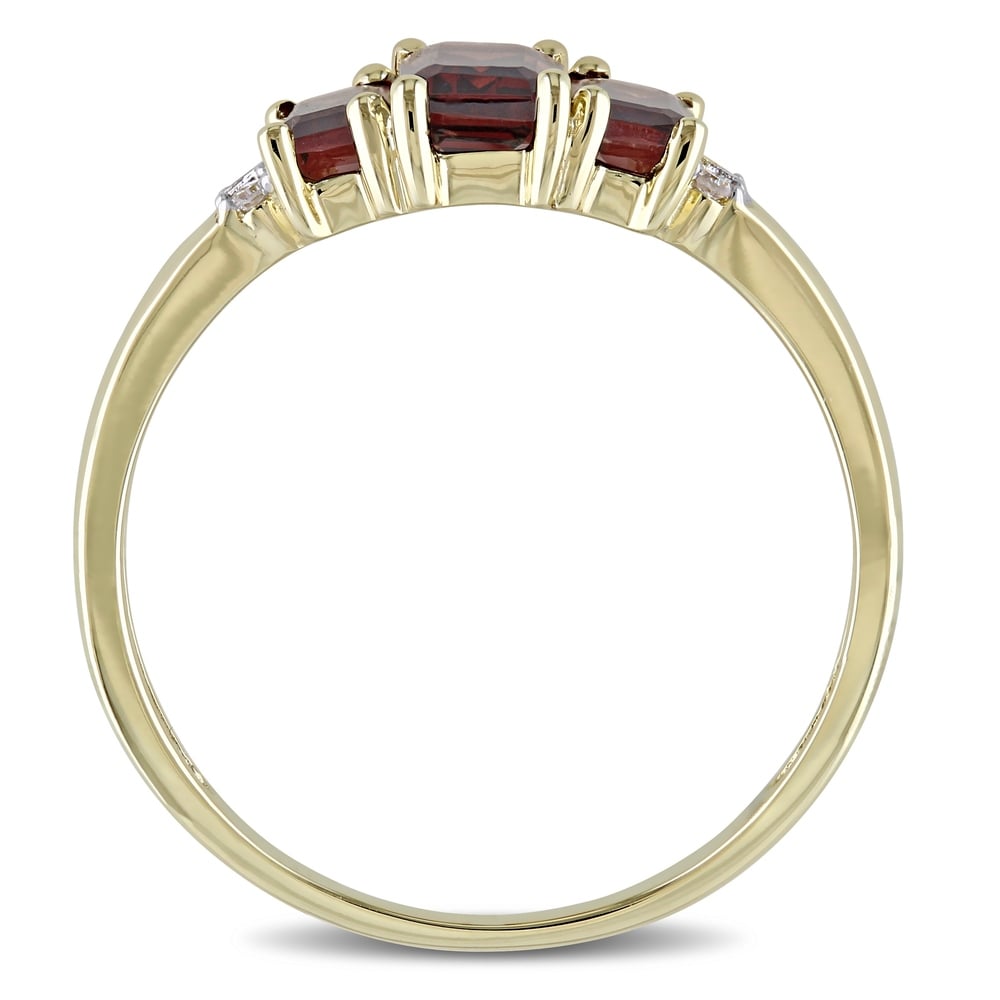 Miadora 10k Yellow Gold Garnet and Diamond 3-stone Ring