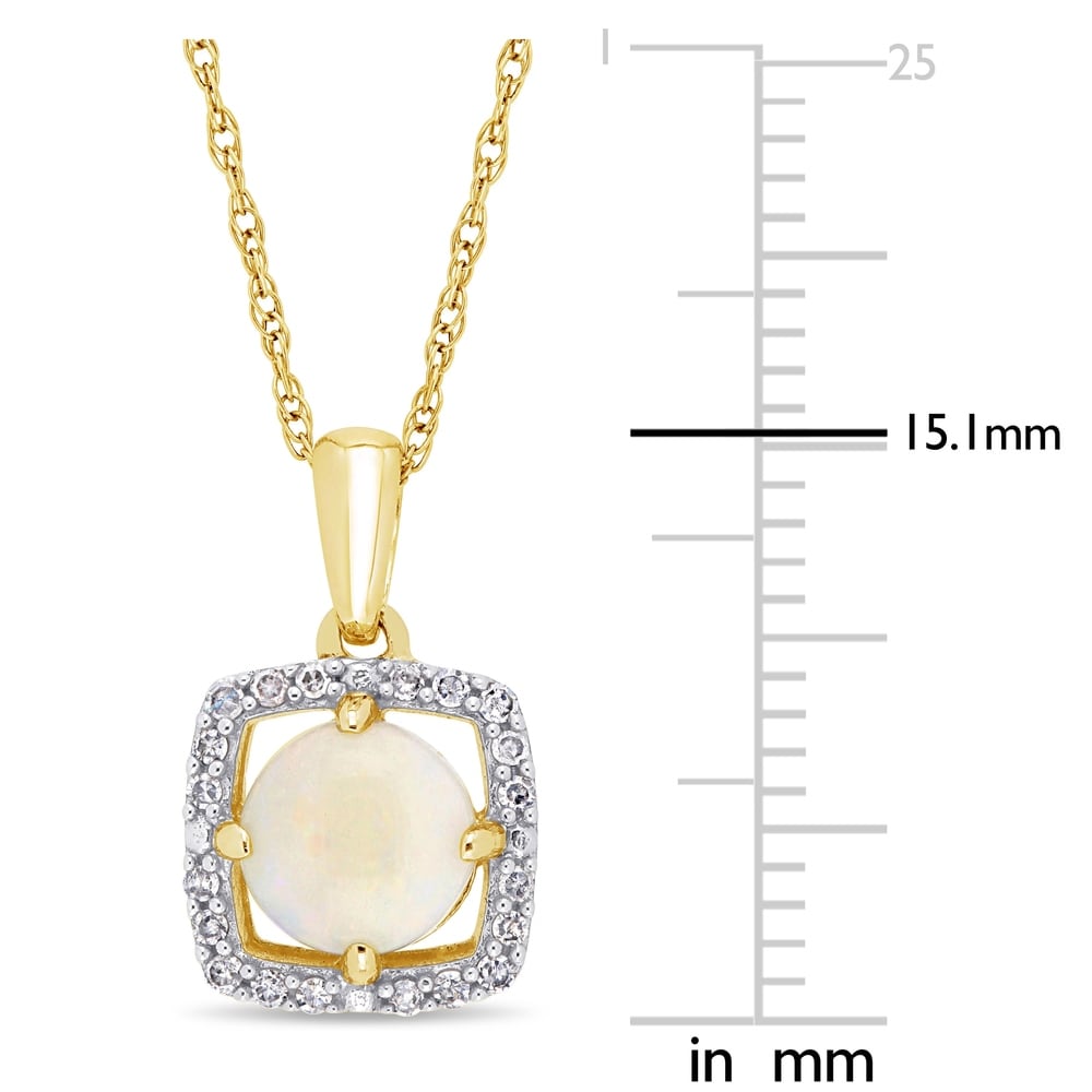 Miadora 10k Yellow Gold Opal and 1/10ct TDW Diamond Floating Halo Necklace