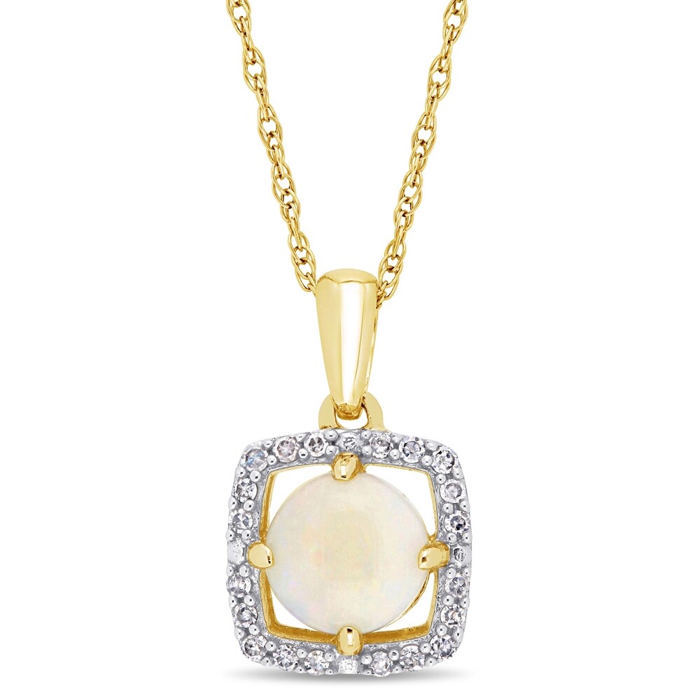 Miadora 10k Yellow Gold Opal and 1/10ct TDW Diamond Floating Halo Necklace