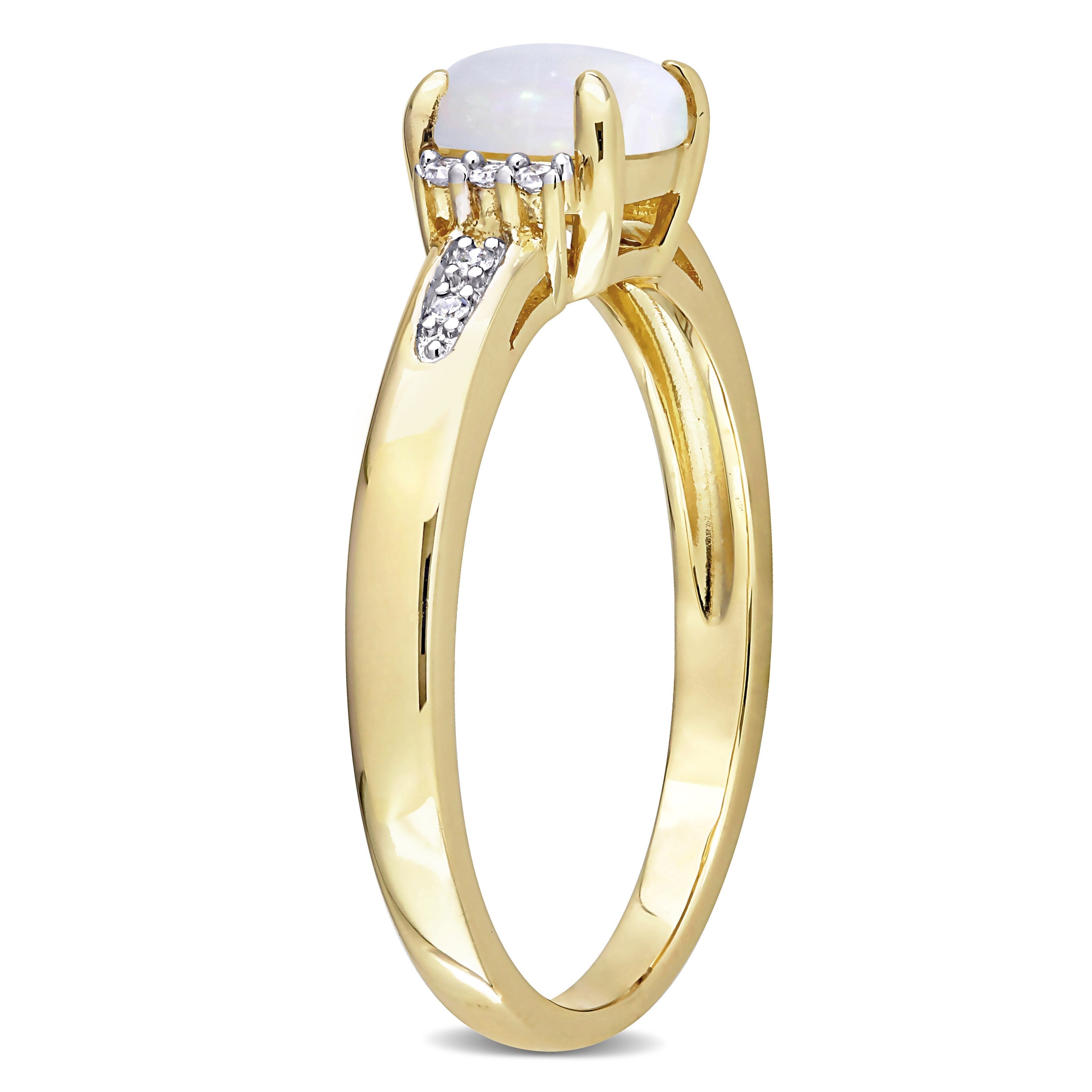 Miadora 10k Yellow Gold Opal and Diamond Accent Halo Engagement Ring