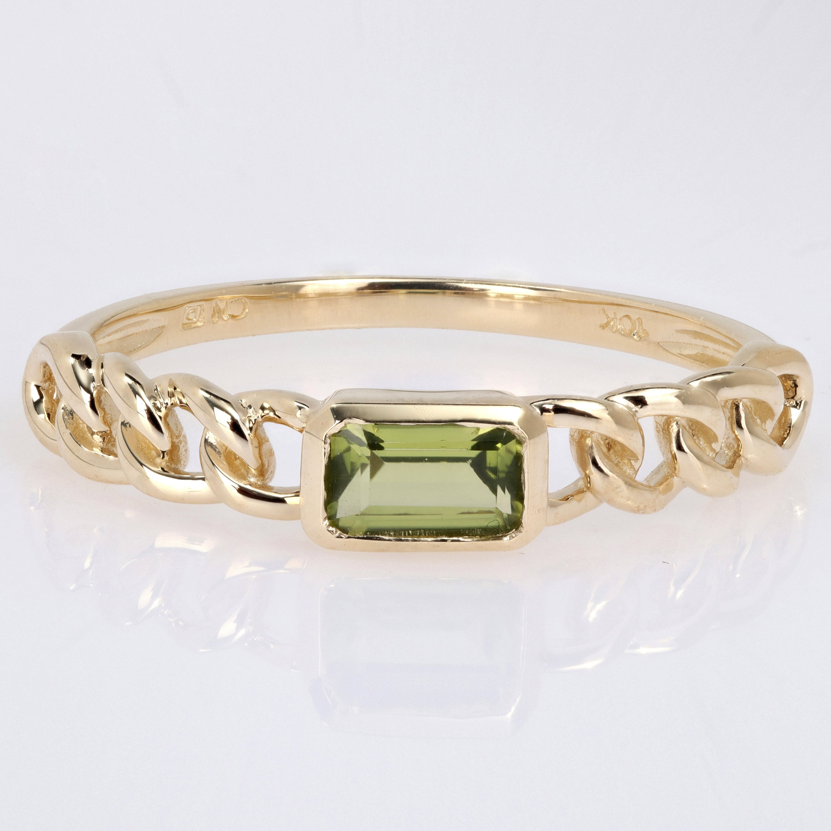 Miadora 10k Yellow Gold Peridot Stackable Link Ring