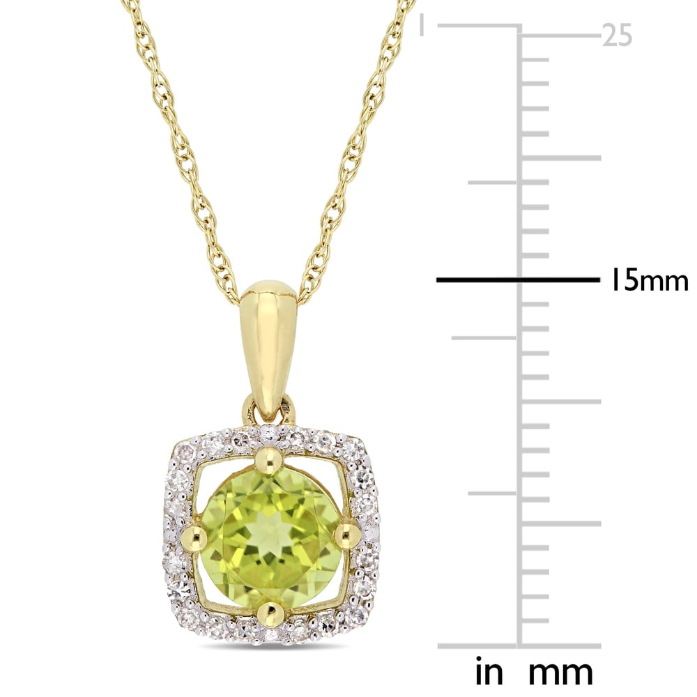 Miadora 10k Yellow Gold Peridot and 1/8ct TDW Diamond Floating Square Halo Dangle Necklace