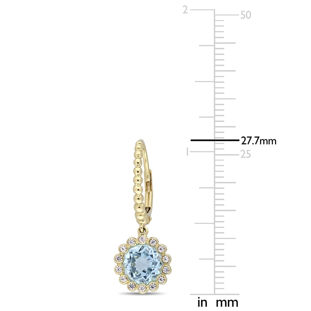 Miadora 10k Yellow Gold Sky-Blue Topaz and White Sapphire Halo Drop Leverback Earrings