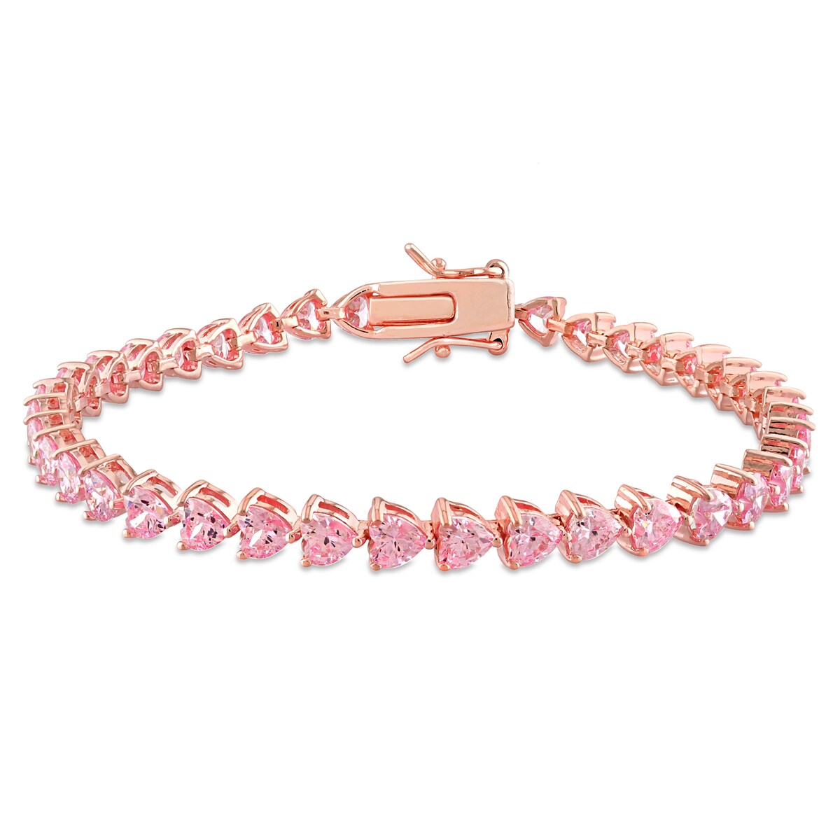 Miadora 12 1/3ct TGW Created Pink Heart-Cut Sapphire Tennis Bracelet Rose Silver - 7.5 in.