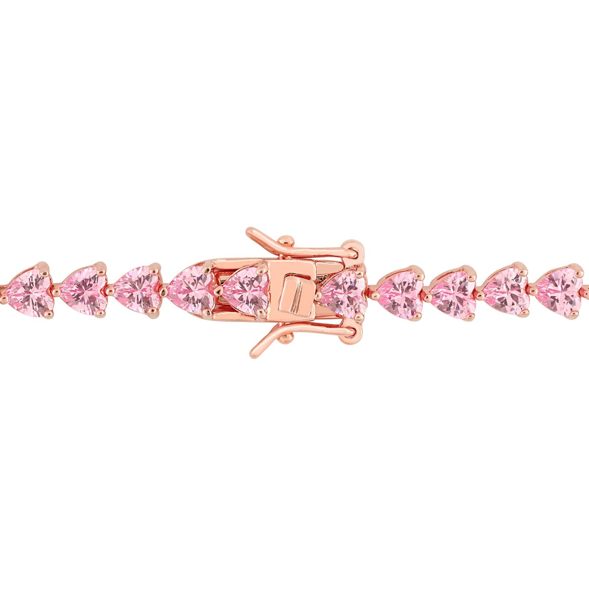 Miadora 12 1/3ct TGW Created Pink Heart-Cut Sapphire Tennis Bracelet Rose Silver - 7.5 in.