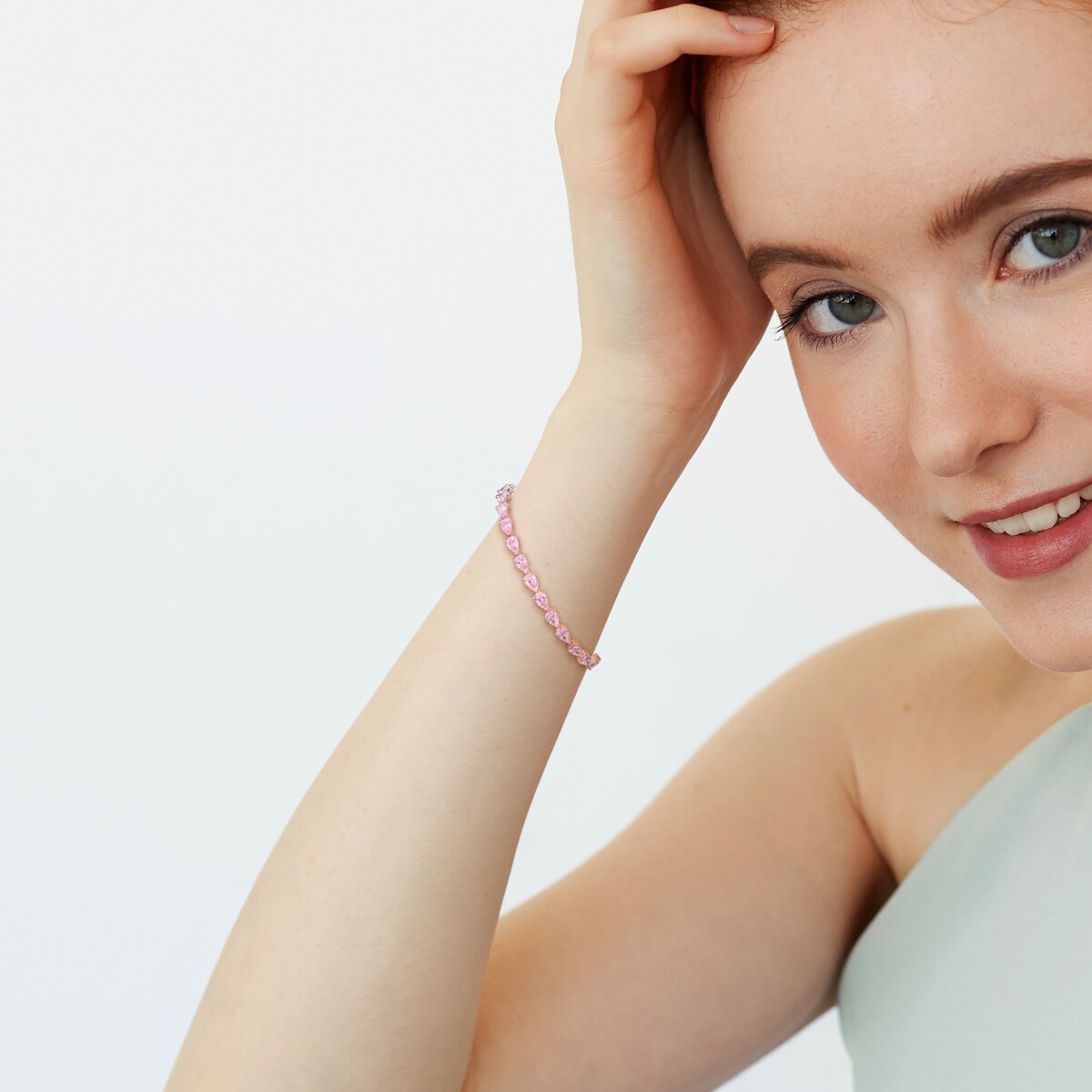 Miadora 12 1/3ct TGW Created Pink Heart-Cut Sapphire Tennis Bracelet Rose Silver - 7.5 in.