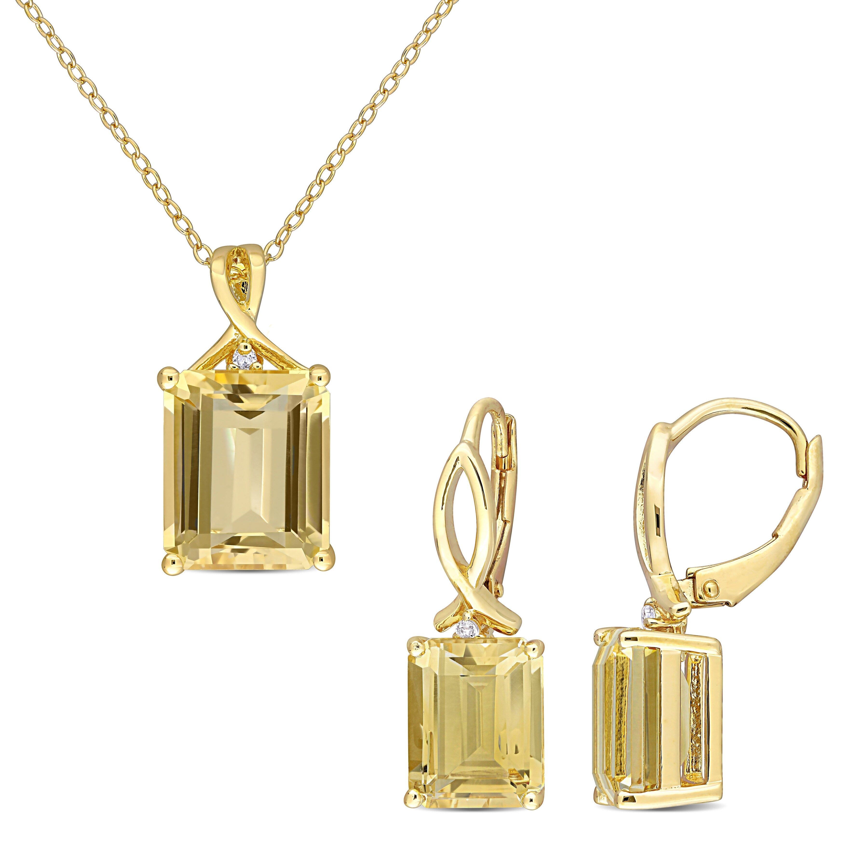 Miadora 12 4/5ct TGW Citrine & White Topaz TDWisted Leverback Earrings & Necklace Set Yellow Silver