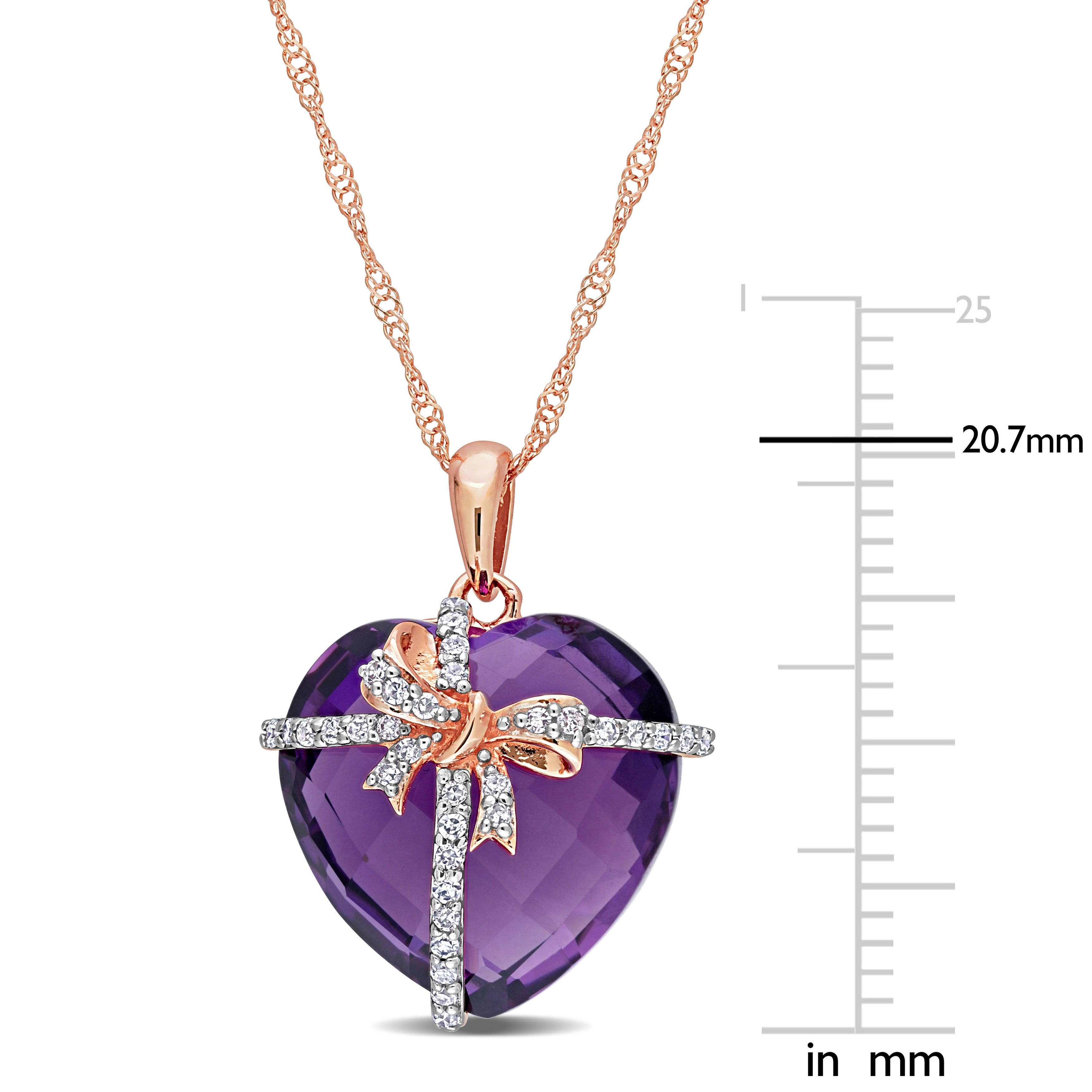 Miadora 12ct TGW Heart-cut Amethyst and 1/8ct TDW Diamond Bow Necklace in 10k Rose Gold