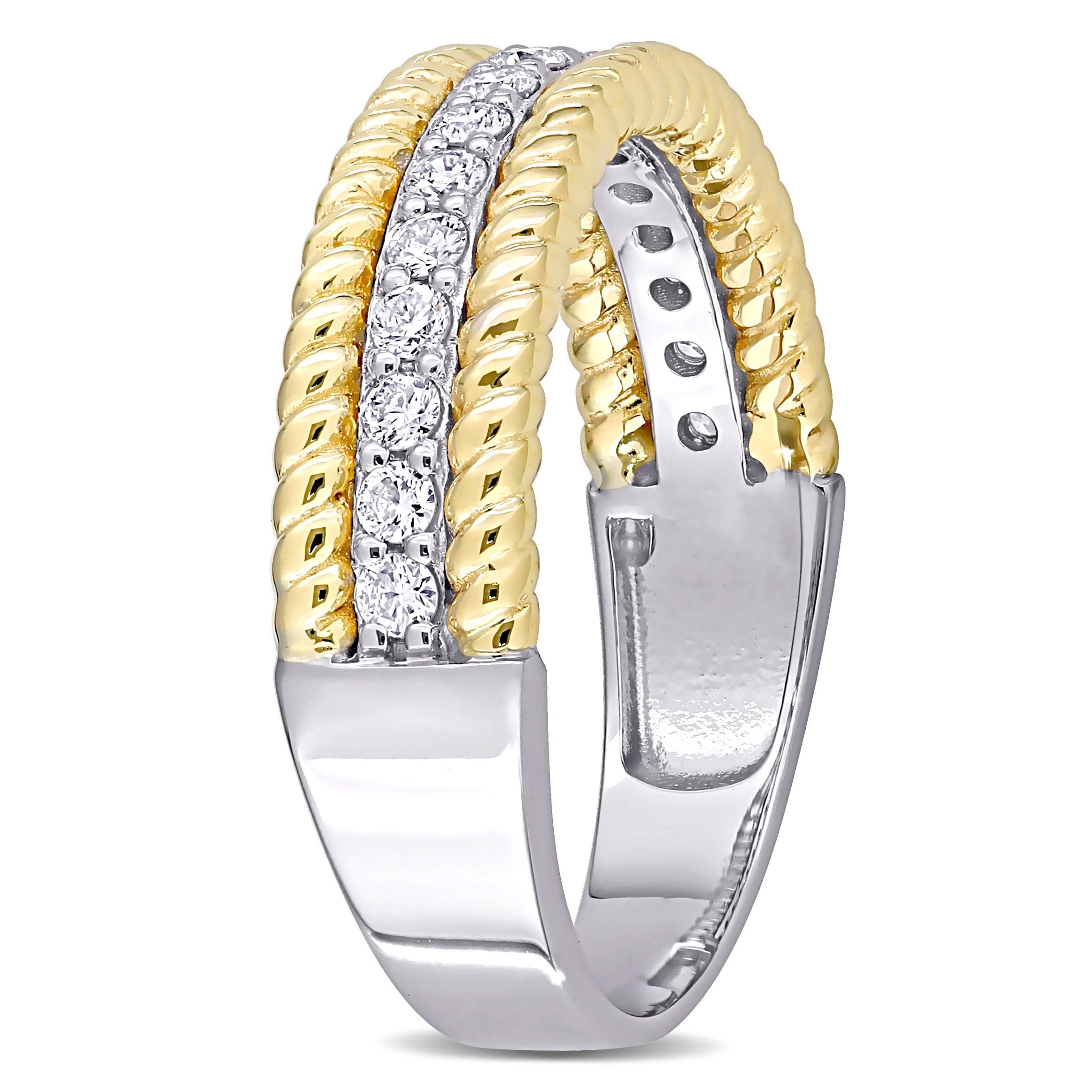 Miadora 14k 2-Tone White and Yellow Gold 1/3ct TDW Diamond Bead Anniversary Wedding Band Ring