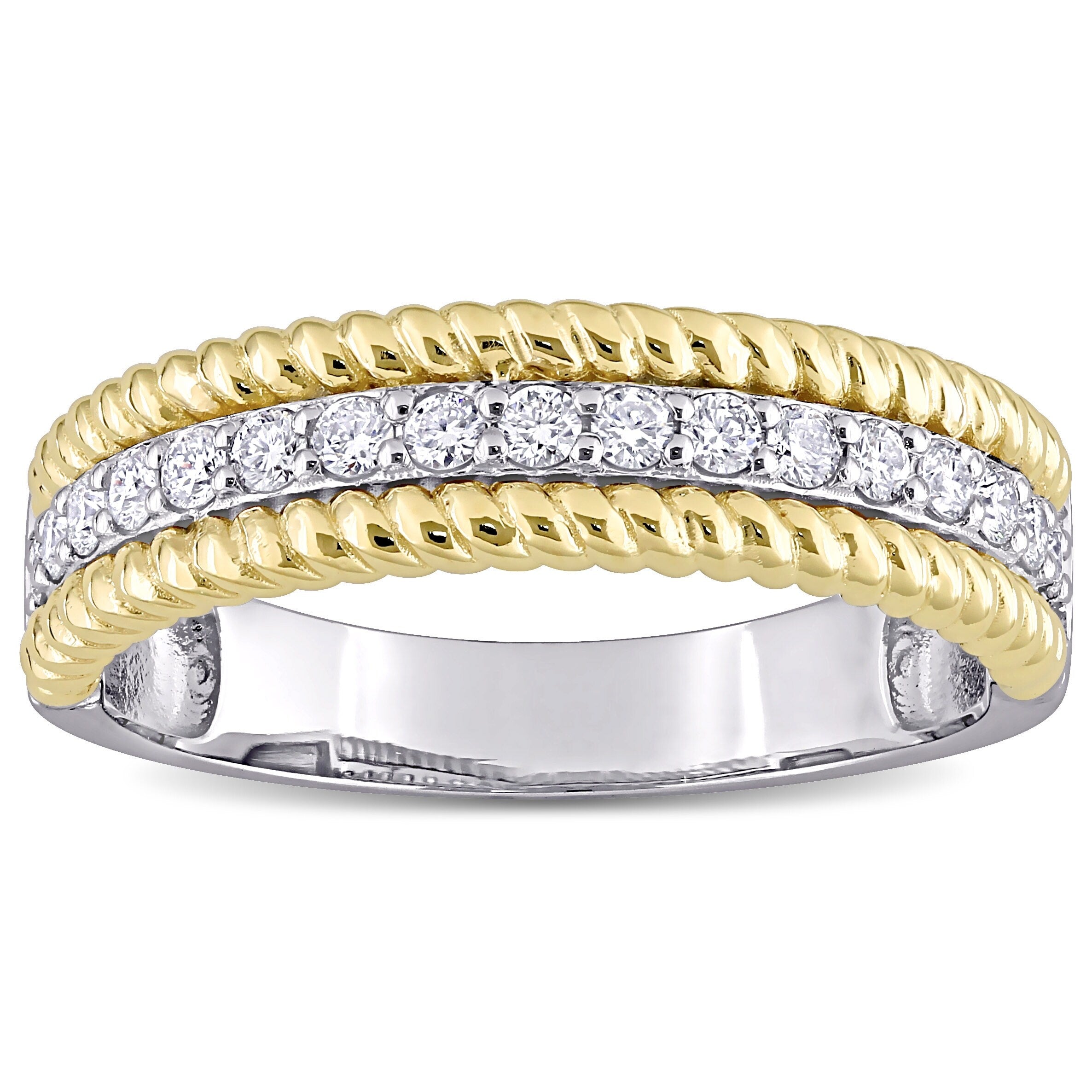 Miadora 14k 2-Tone White and Yellow Gold 1/3ct TDW Diamond Bead Anniversary Wedding Band Ring