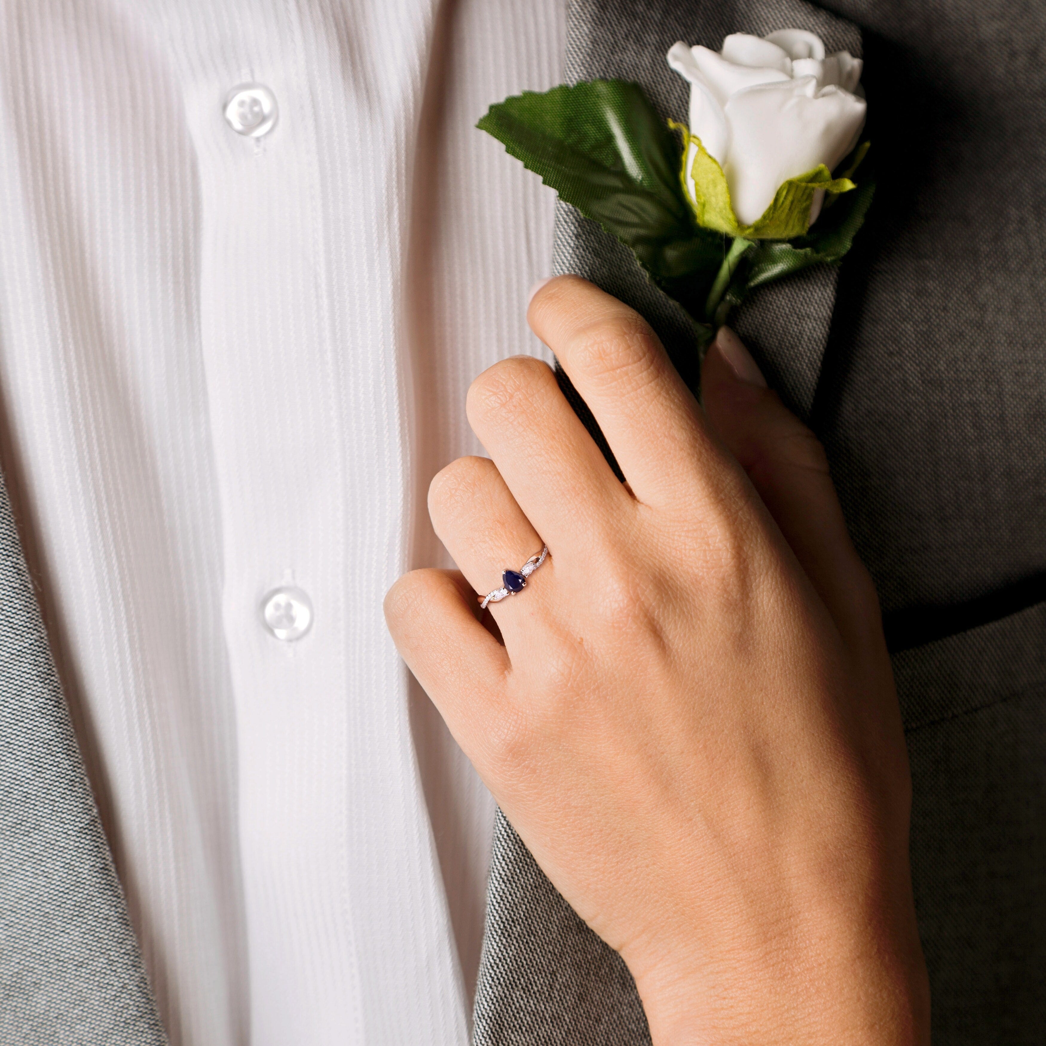 Miadora 14k 2-tone White & Rose Gold Pear-cut Sapphire & 1/5ct Diamond Infinity Engagement Ring