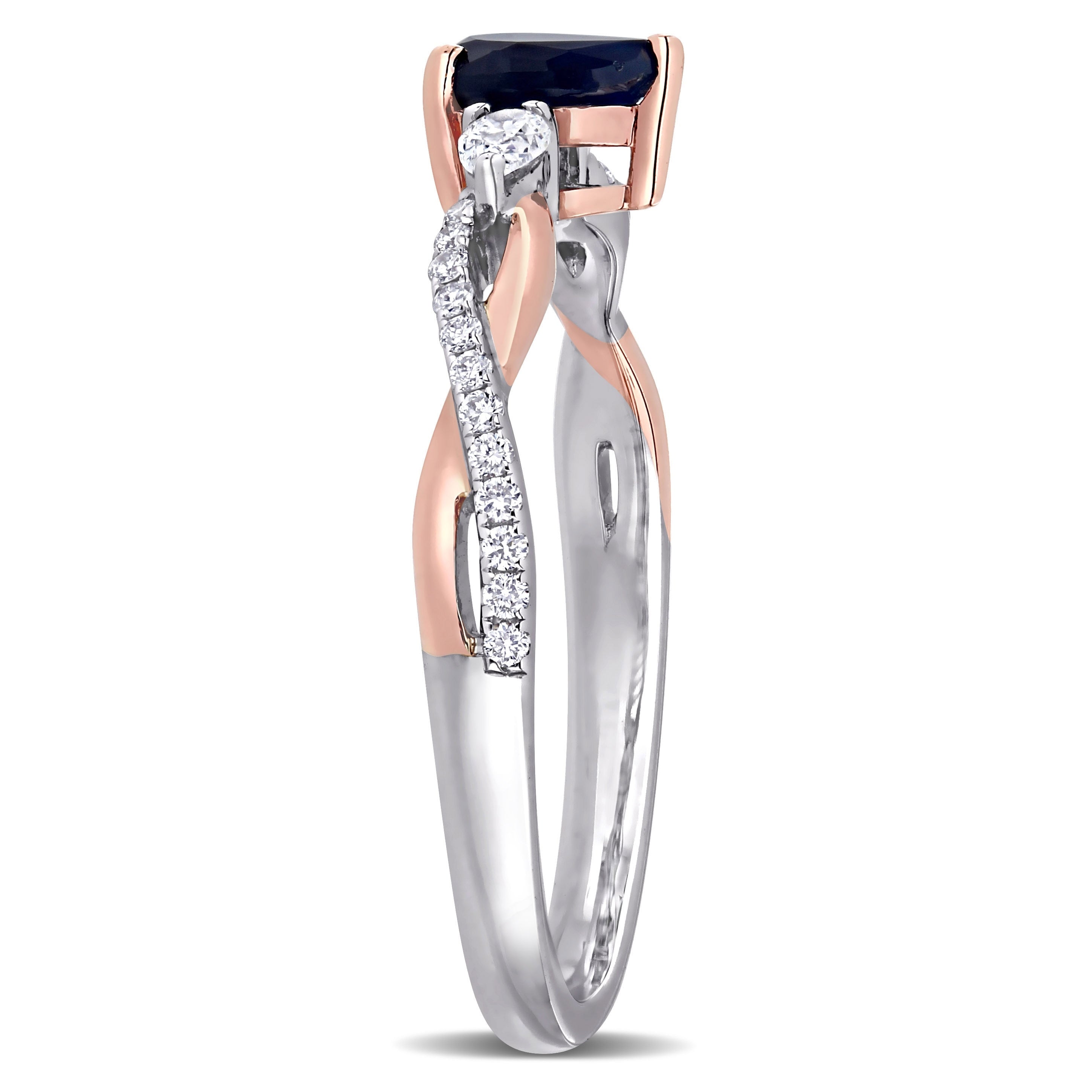 Miadora 14k 2-tone White & Rose Gold Pear-cut Sapphire & 1/5ct Diamond Infinity Engagement Ring