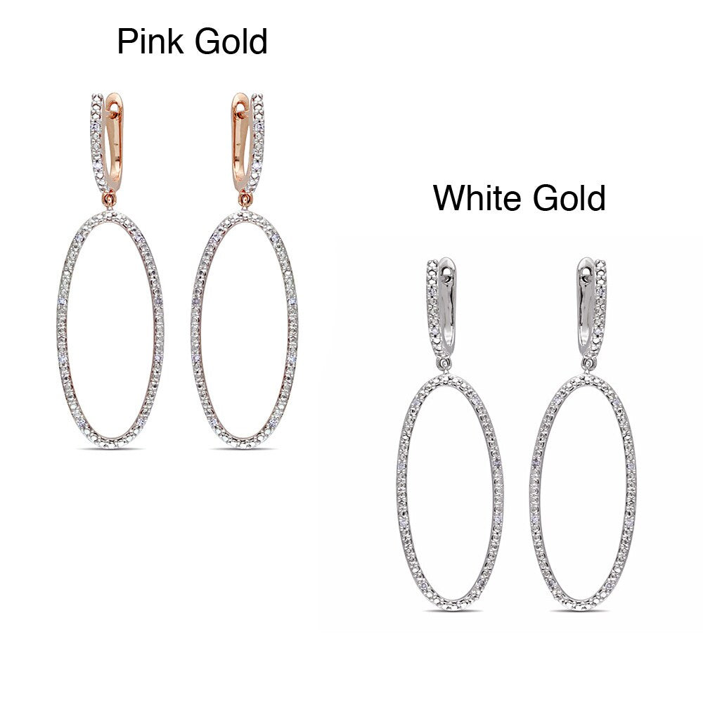 Miadora 14k Gold 1/10ct TDW Diamond Oval Dangle Earrings