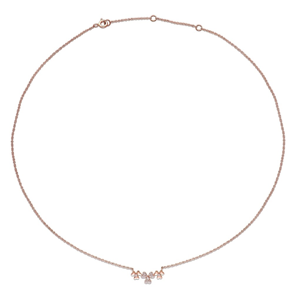 Miadora 14k Rose Gold 1/10ct TDW Diamond Triple Flower Necklace