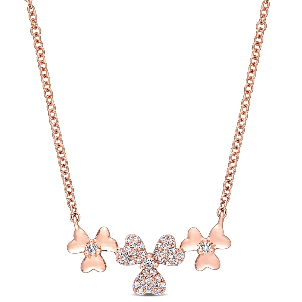 Miadora 14k Rose Gold 1/10ct TDW Diamond Triple Flower Necklace