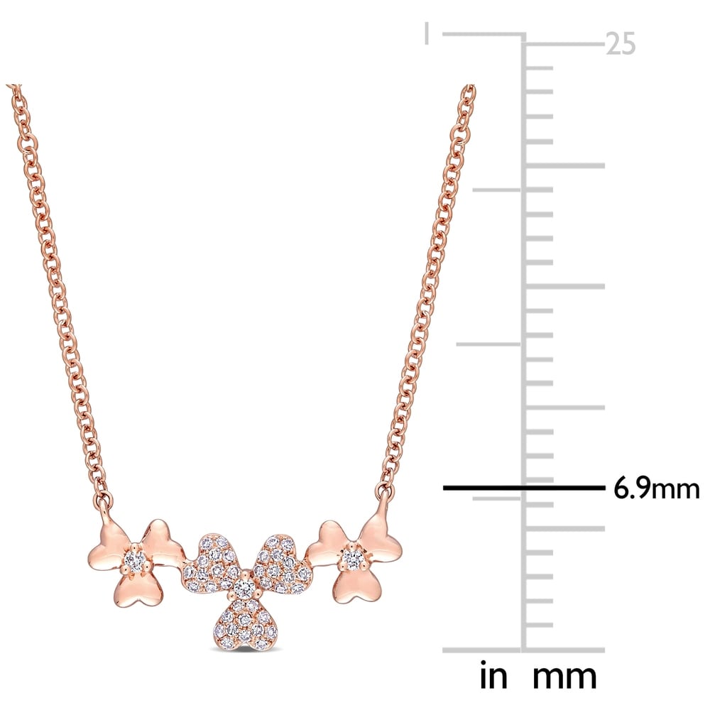 Miadora 14k Rose Gold 1/10ct TDW Diamond Triple Flower Necklace