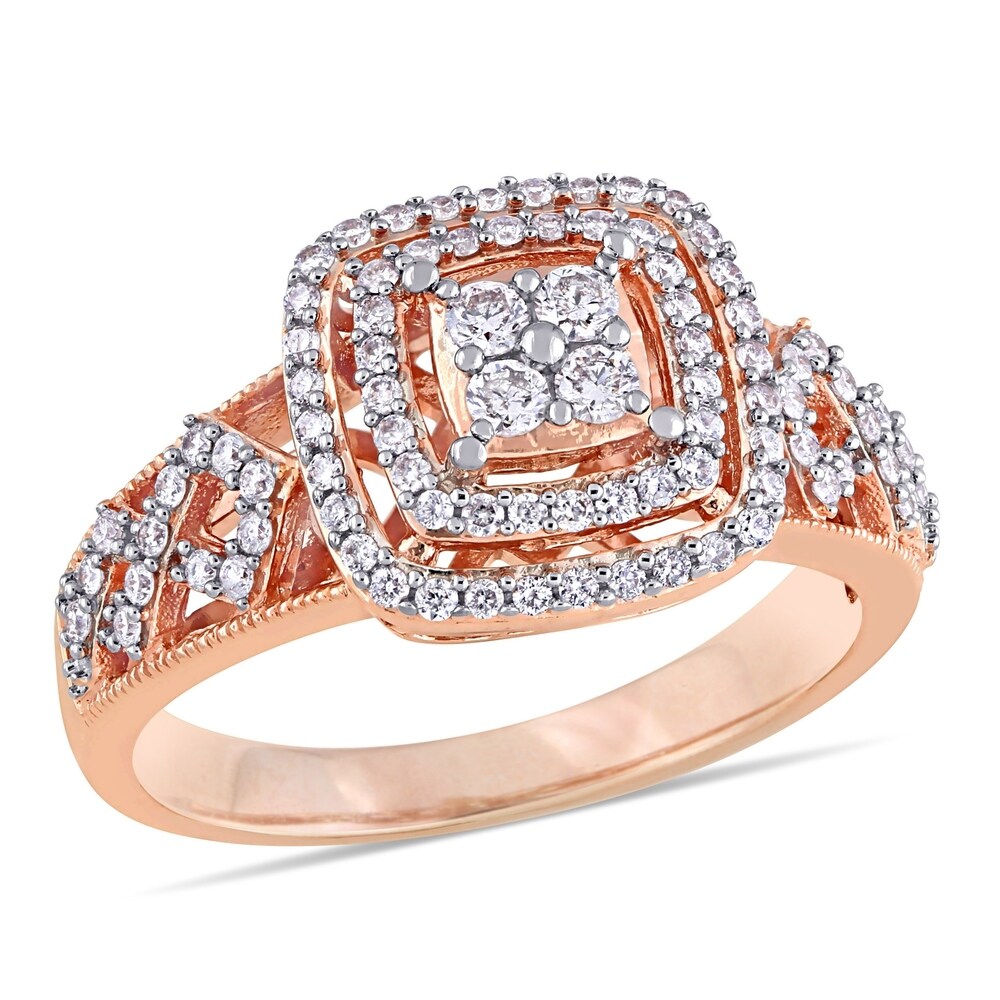 1/2ct TDW Diamond Quad Halo Engagement Ring in 14k Rose Gold by Miadora