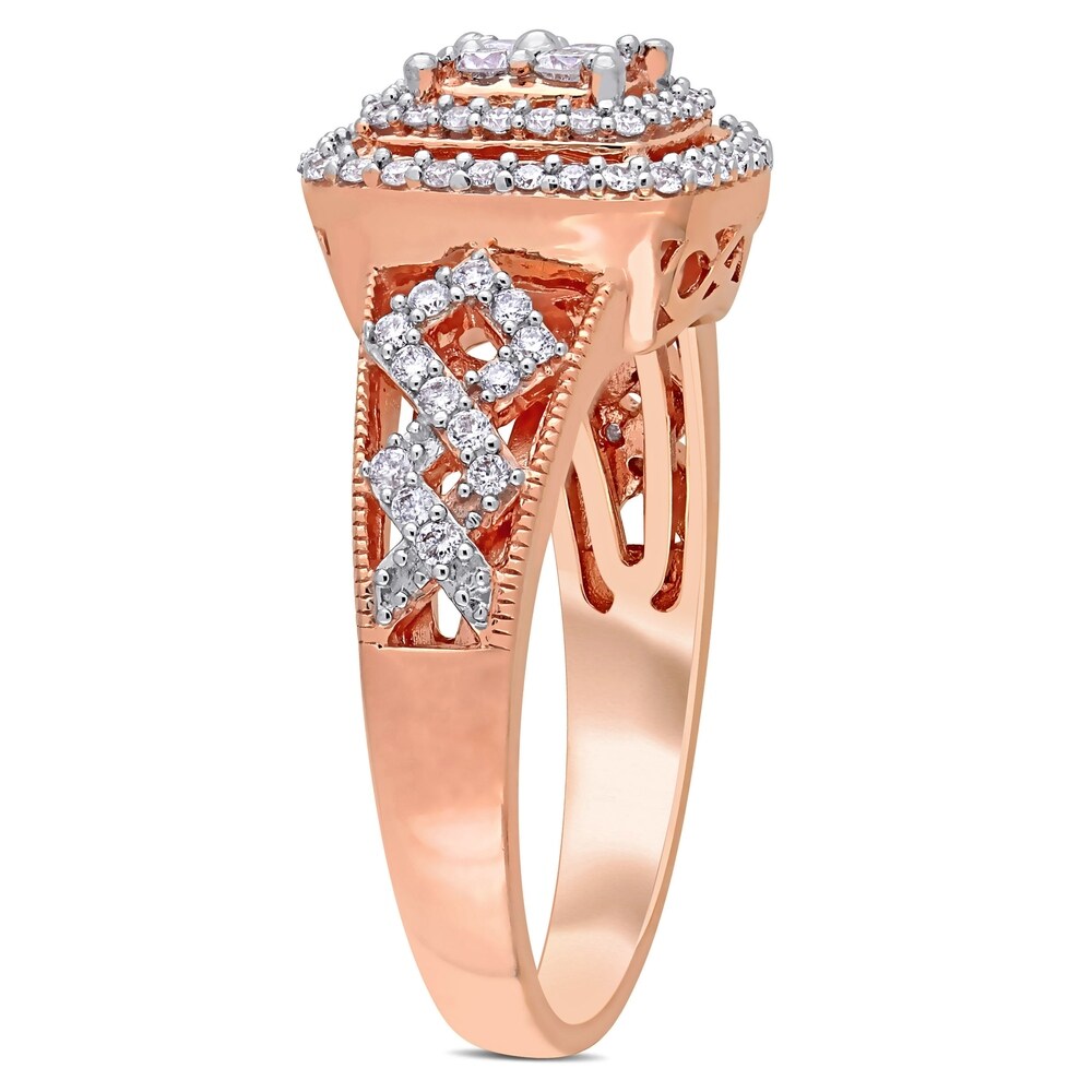 1/2ct TDW Diamond Quad Halo Engagement Ring in 14k Rose Gold by Miadora