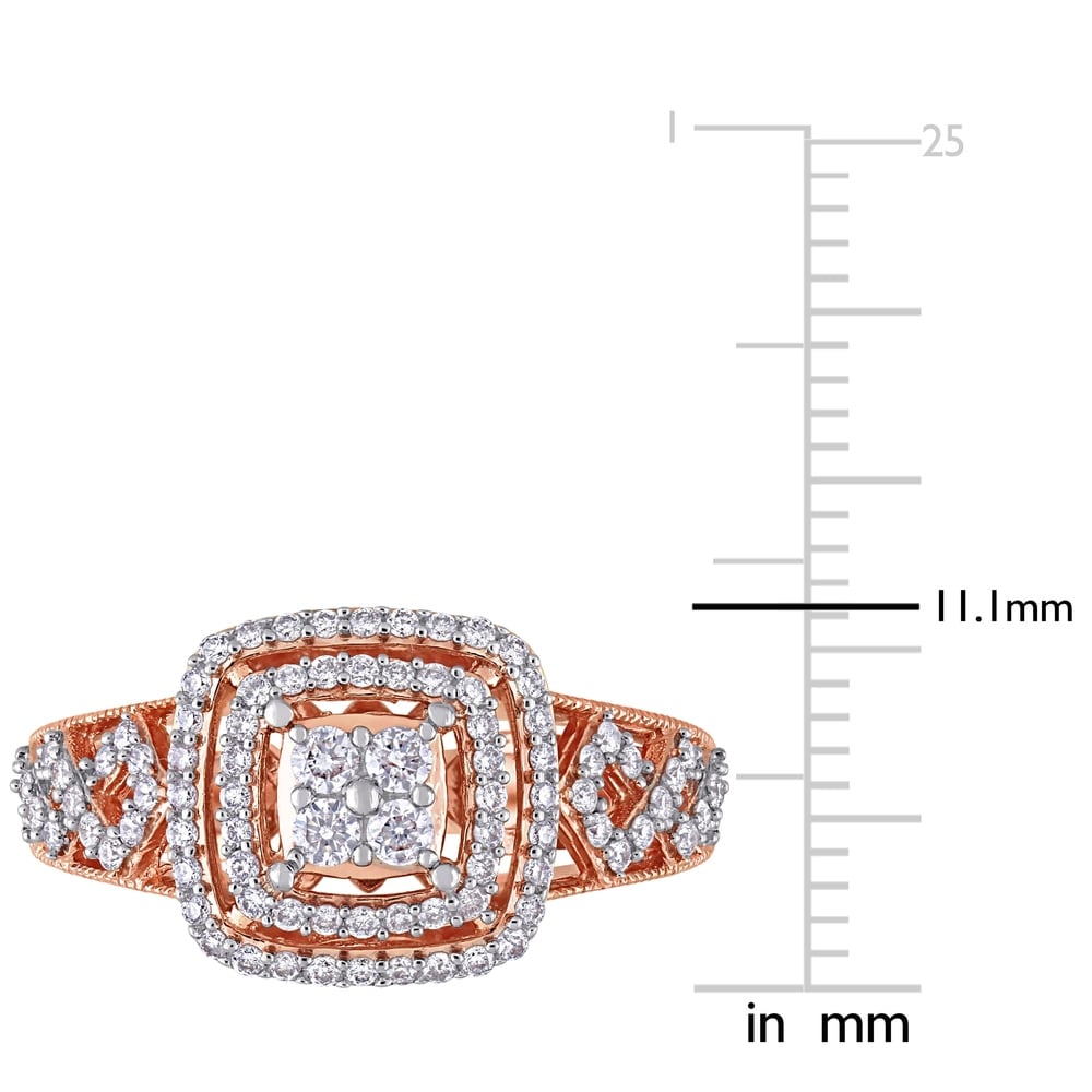 1/2ct TDW Diamond Quad Halo Engagement Ring in 14k Rose Gold by Miadora
