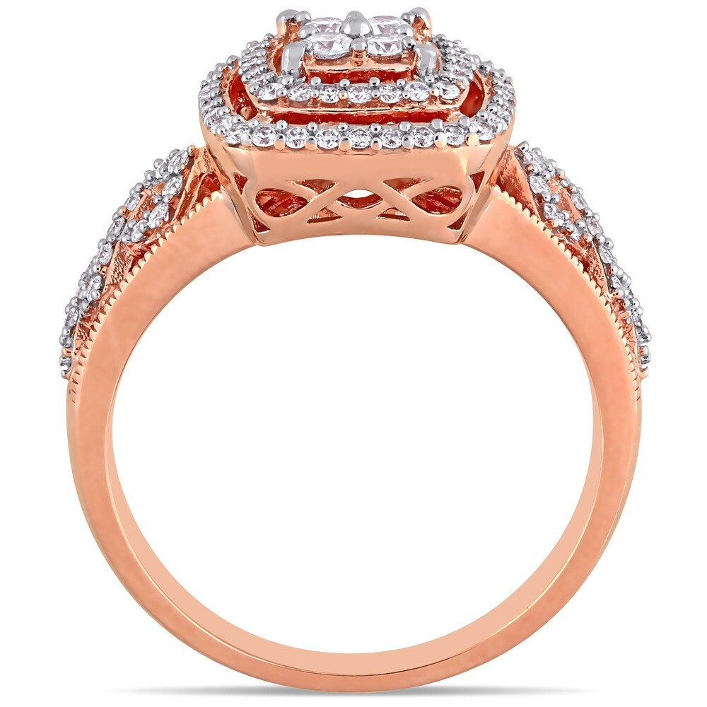 1/2ct TDW Diamond Quad Halo Engagement Ring in 14k Rose Gold by Miadora