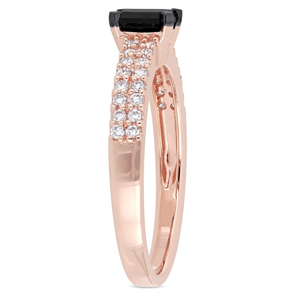 Miadora 14k Rose Gold 3/4ct TDW Emerald and Round-cut Black and White Diamond Engagement Ring