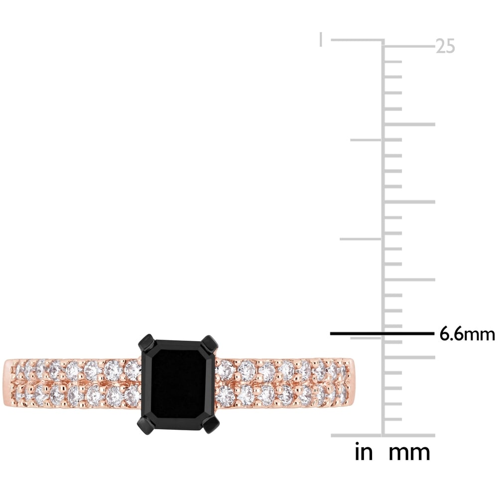 Miadora 14k Rose Gold 3/4ct TDW Emerald and Round-cut Black and White Diamond Engagement Ring
