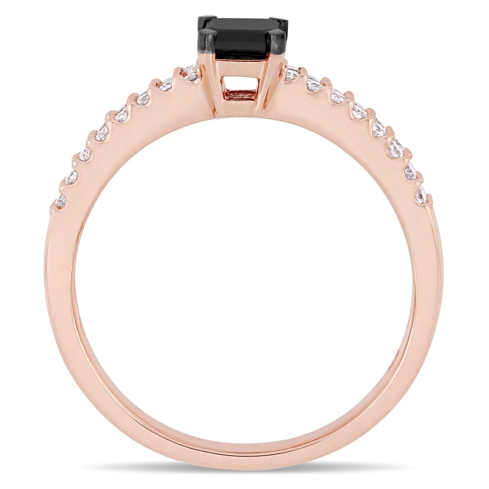 Miadora 14k Rose Gold 3/4ct TDW Emerald and Round-cut Black and White Diamond Engagement Ring