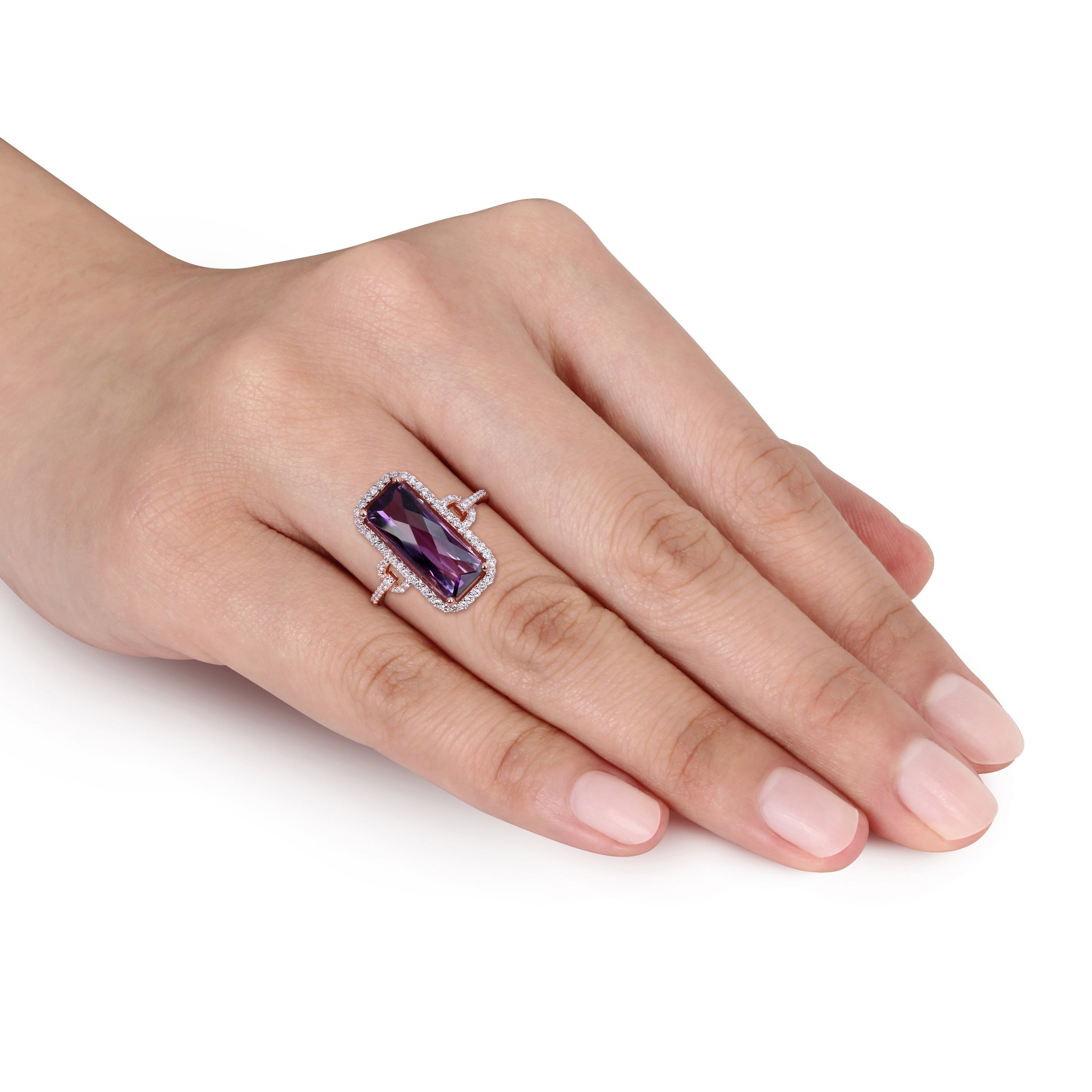 Miadora 14k Rose Gold 5ct TGW Octagon-cut Amethyst & 1/4ct TDW Diamond Halo Cocktail Ring