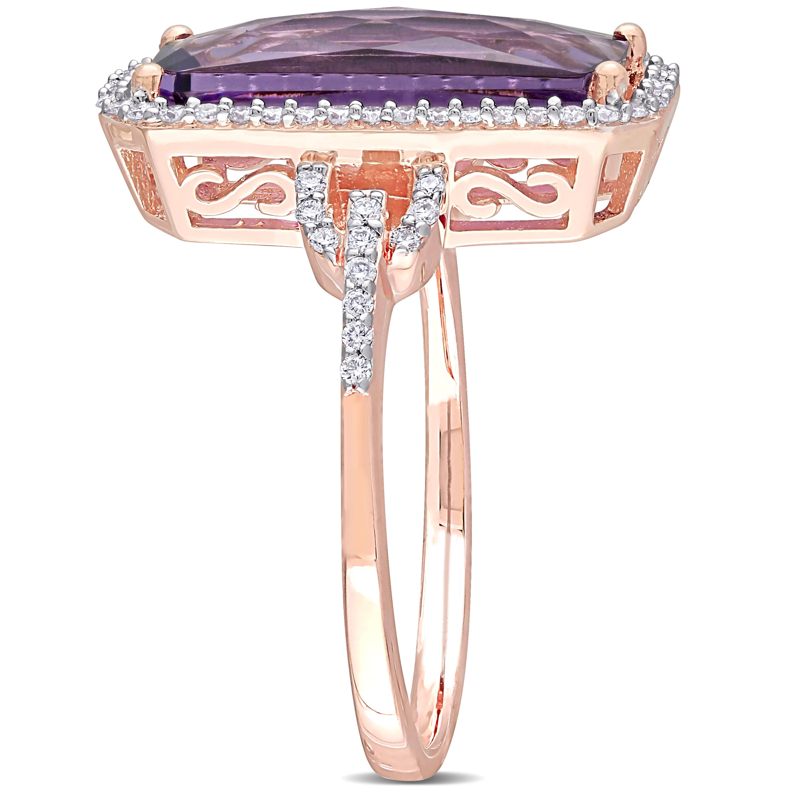 Miadora 14k Rose Gold 5ct TGW Octagon-cut Amethyst & 1/4ct TDW Diamond Halo Cocktail Ring