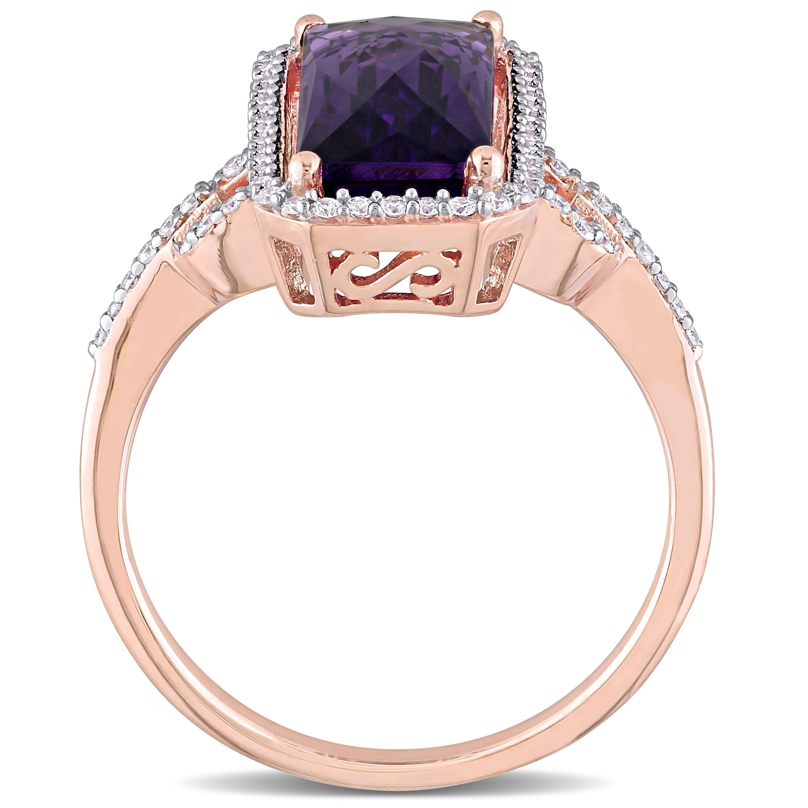 Miadora 14k Rose Gold 5ct TGW Octagon-cut Amethyst & 1/4ct TDW Diamond Halo Cocktail Ring