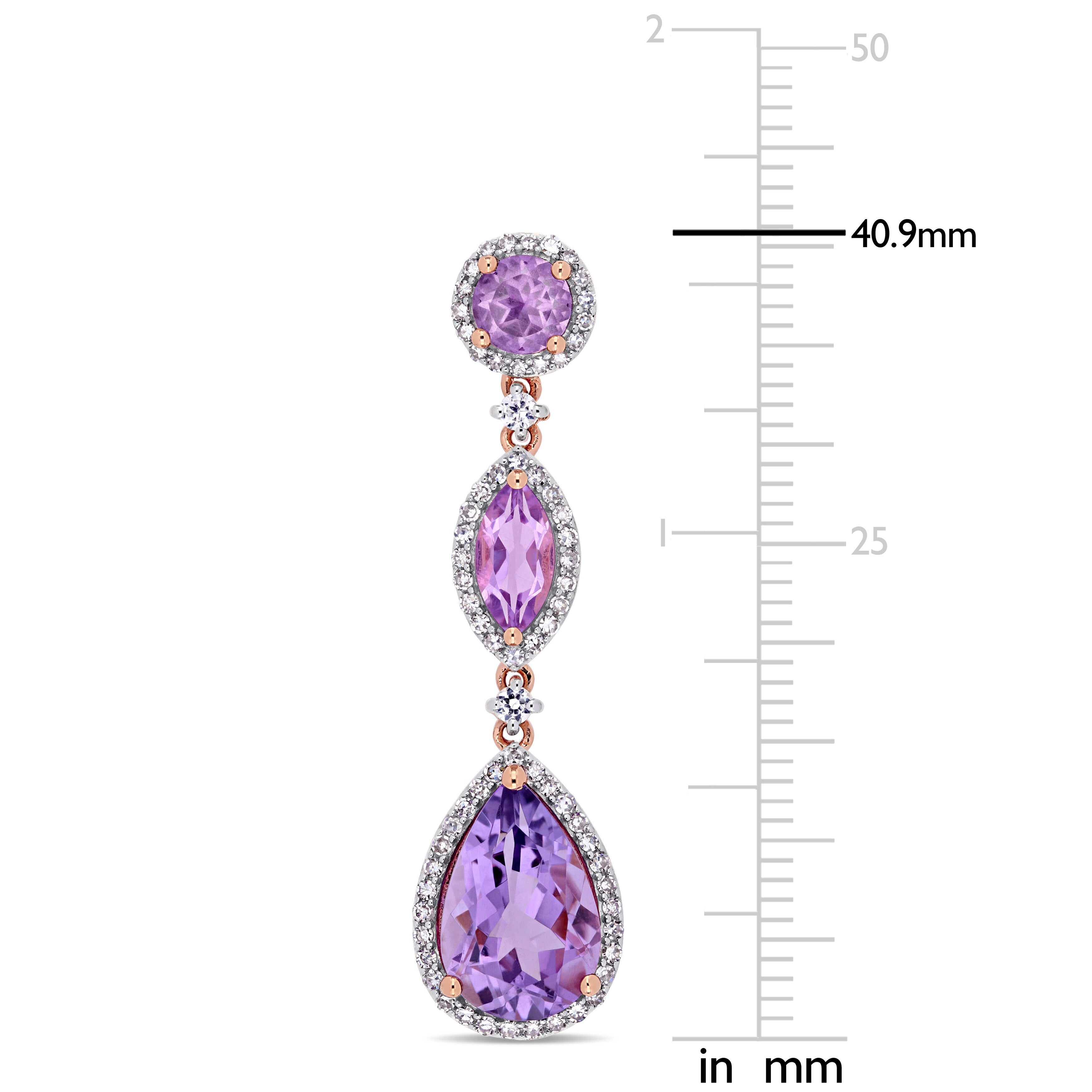 Miadora 14k Rose Gold Amethyst Rose de France White Sapphire and 5/8ct TDW Diamond Dangle Earrings