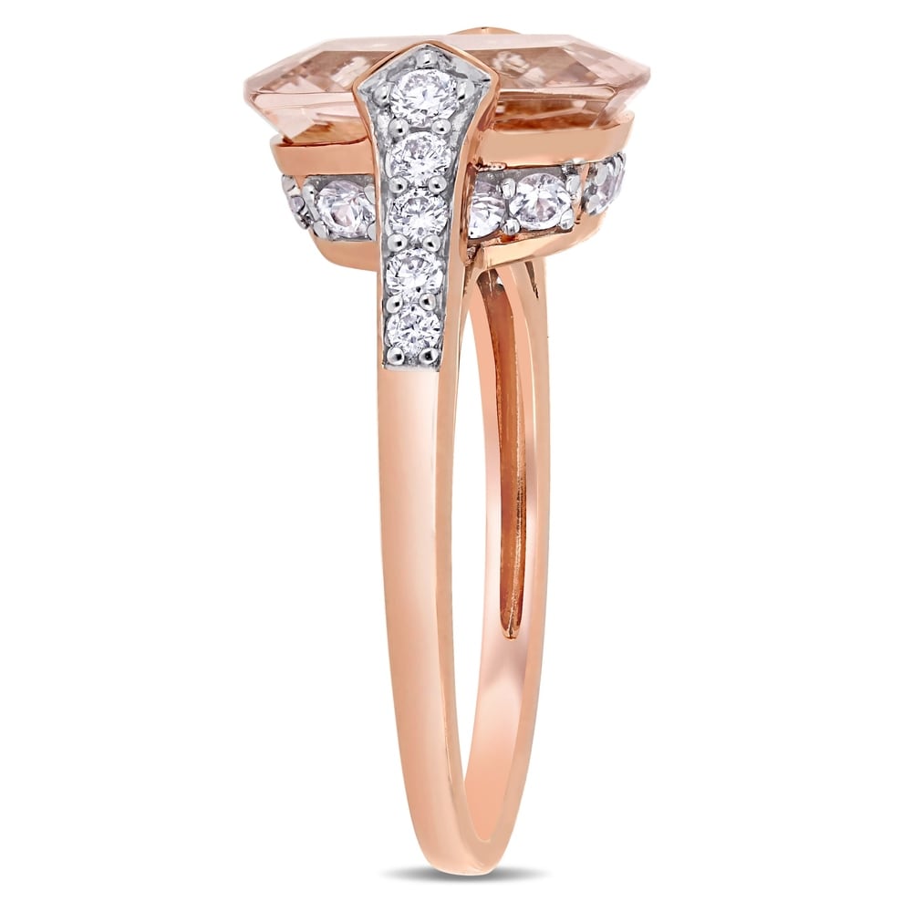Miadora 14k Rose Gold Morganite White Sapphire and 1/4ct TDW Diamond Engagement Ring