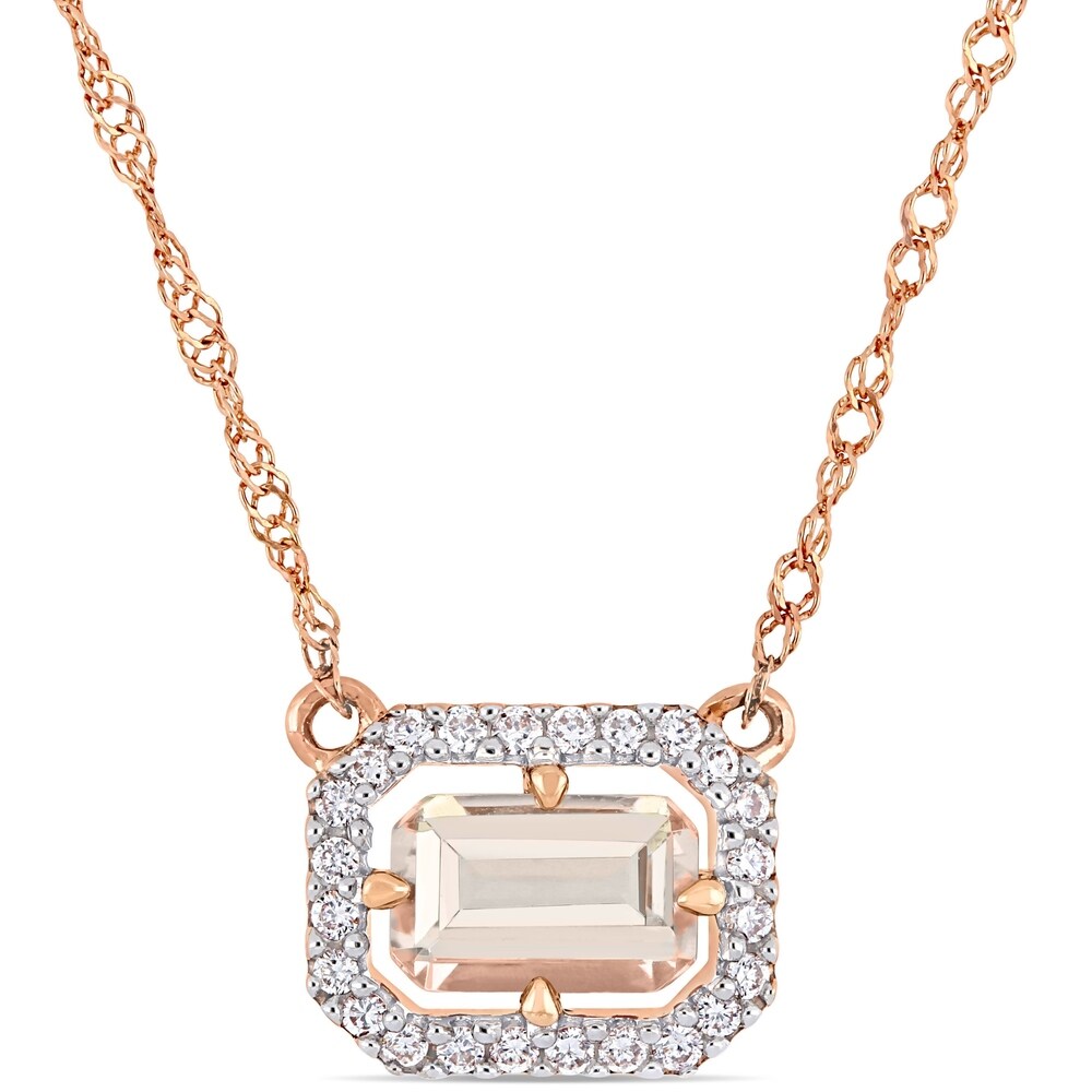 Miadora 14k Rose Gold Morganite and 1/10ct TDW Diamond Halo Station Necklace