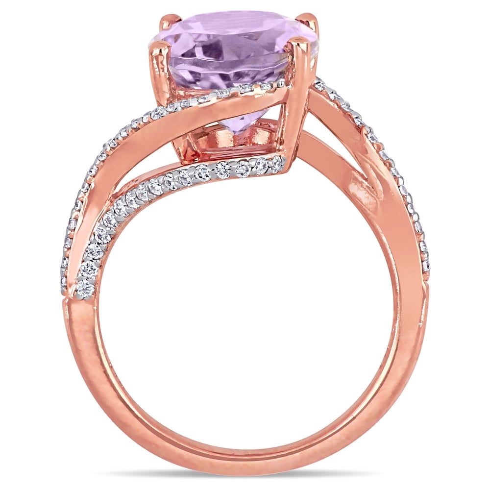 Miadora 14k Rose Gold Oval-Cut Rose de France and 1/3ct TDW Diamond Bypass Cocktail Ring