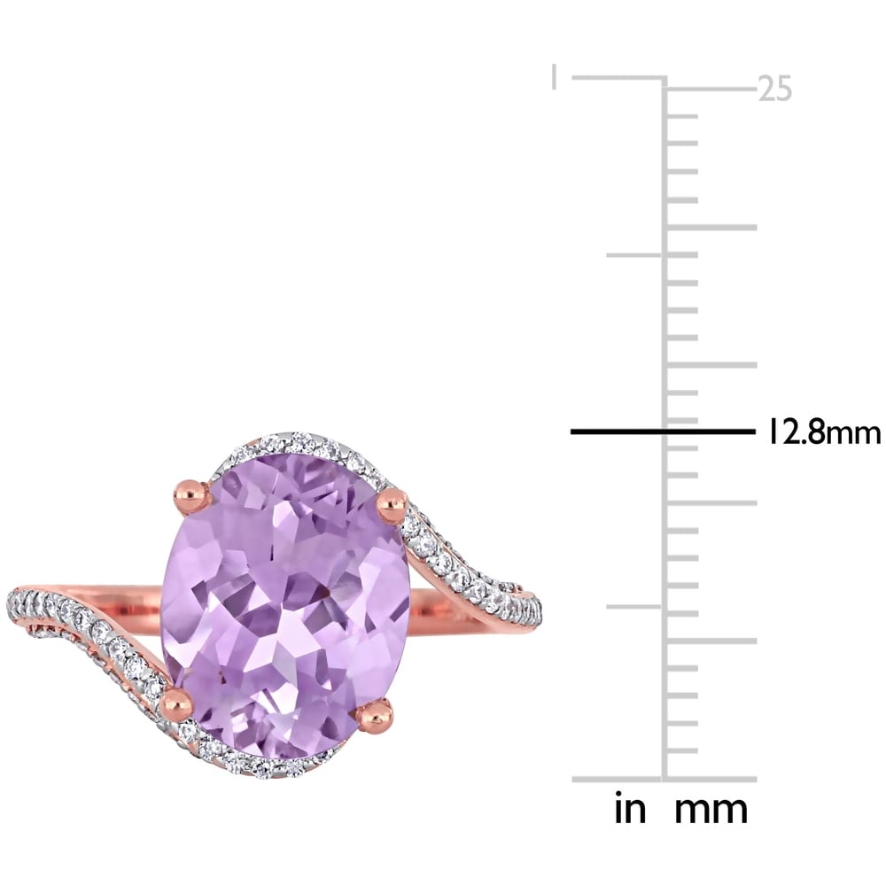 Miadora 14k Rose Gold Oval-Cut Rose de France and 1/3ct TDW Diamond Bypass Cocktail Ring