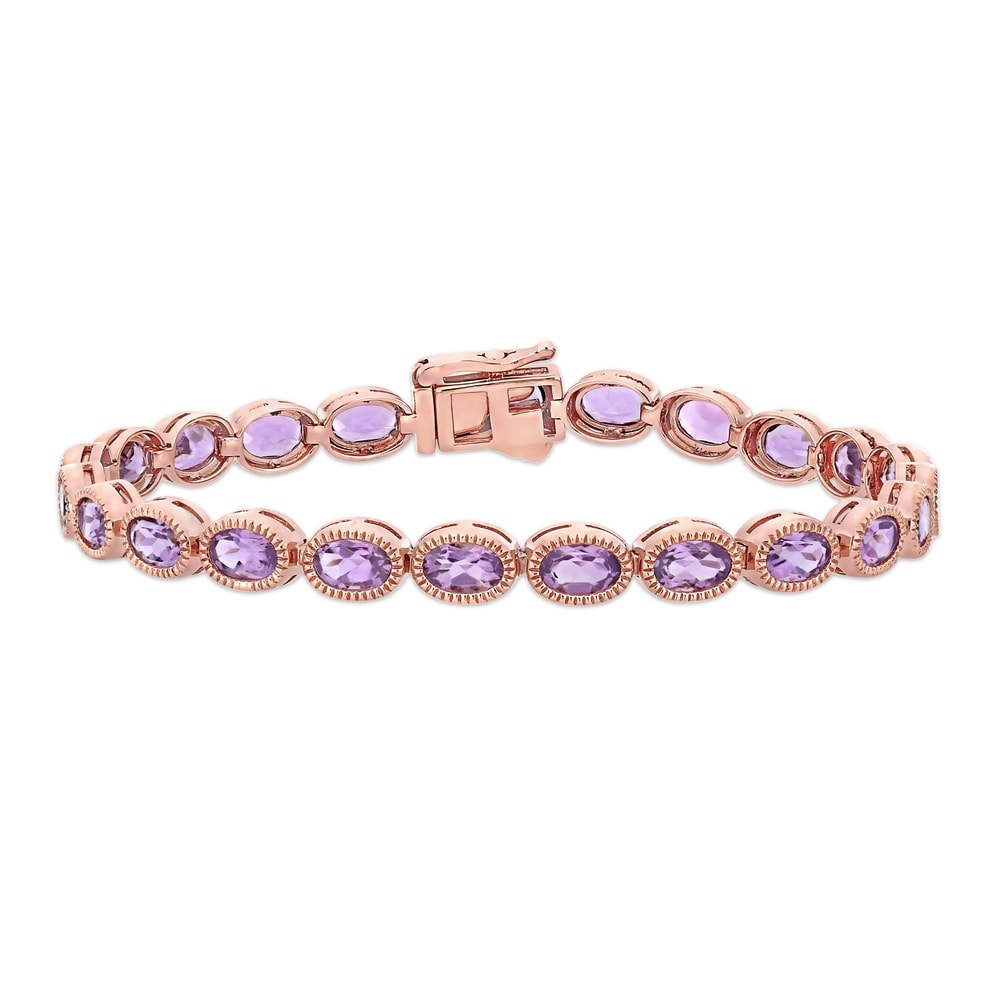 Miadora 14k Rose Gold Oval-cut Amethyst Tennis Bracelet
