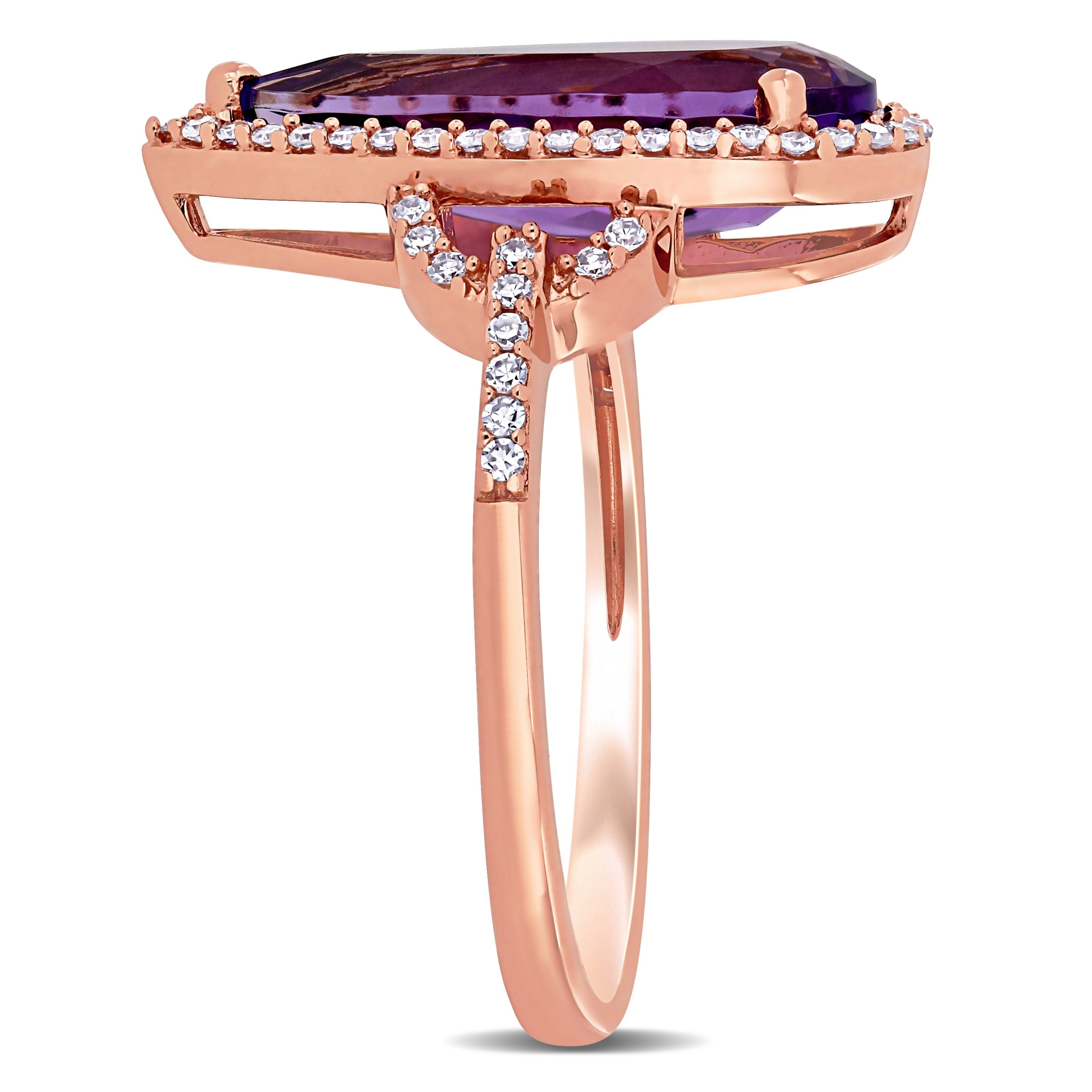 Miadora 14k Rose Gold Pear-cut Amethyst and 1/4ct TDW Diamond Halo Cocktail Ring