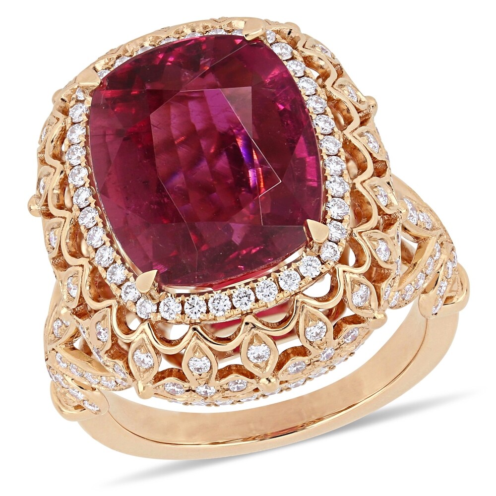 Miadora 14k Rose Gold Pink Tourmaline and 1-1/7ct TDW Diamond Halo Cocktail Ring