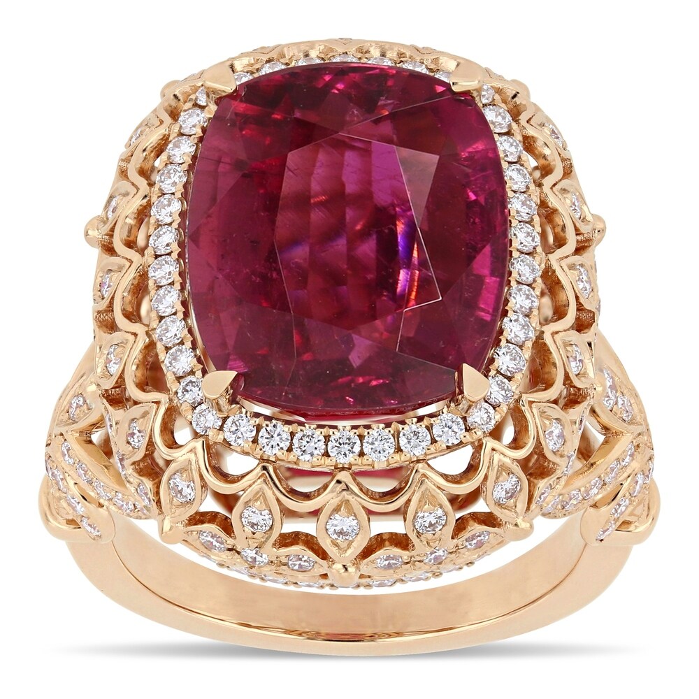 Miadora 14k Rose Gold Pink Tourmaline and 1-1/7ct TDW Diamond Halo Cocktail Ring