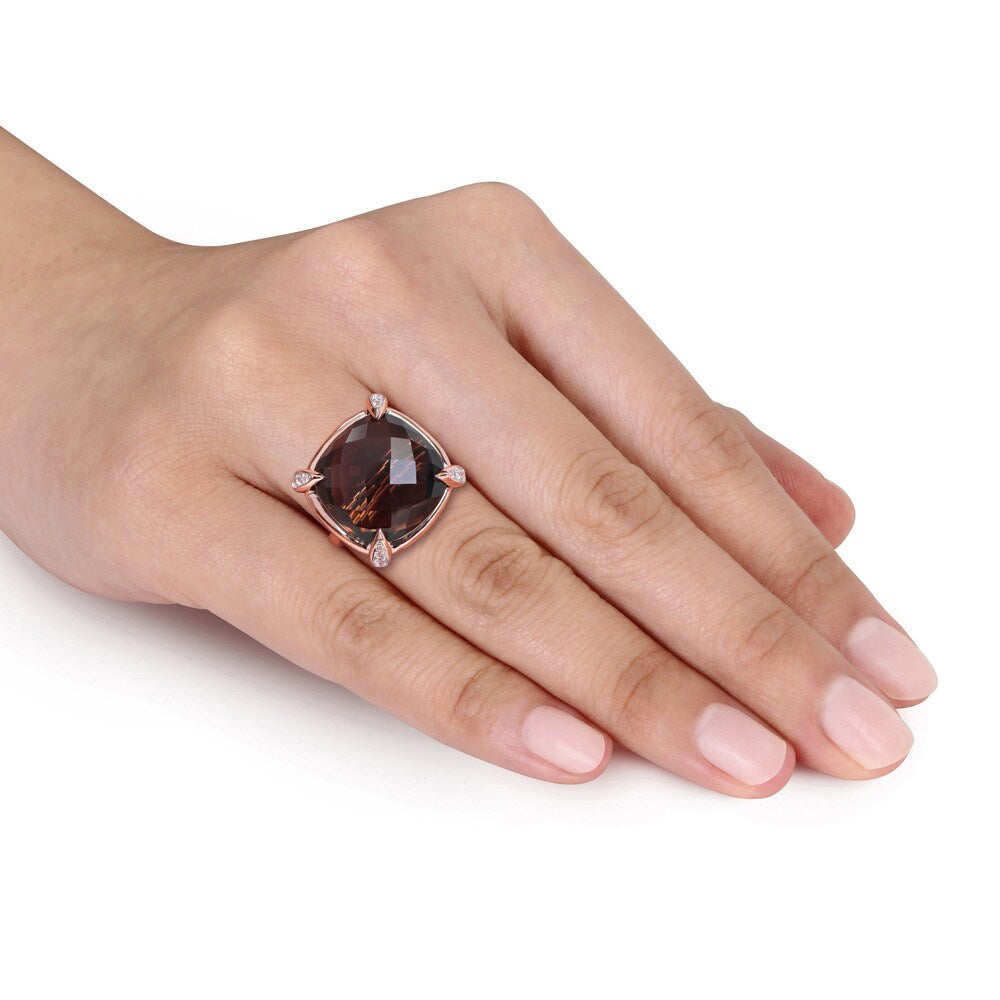 Miadora 14k Rose Gold Smokey Quartz and White Sapphire Cocktail Ring