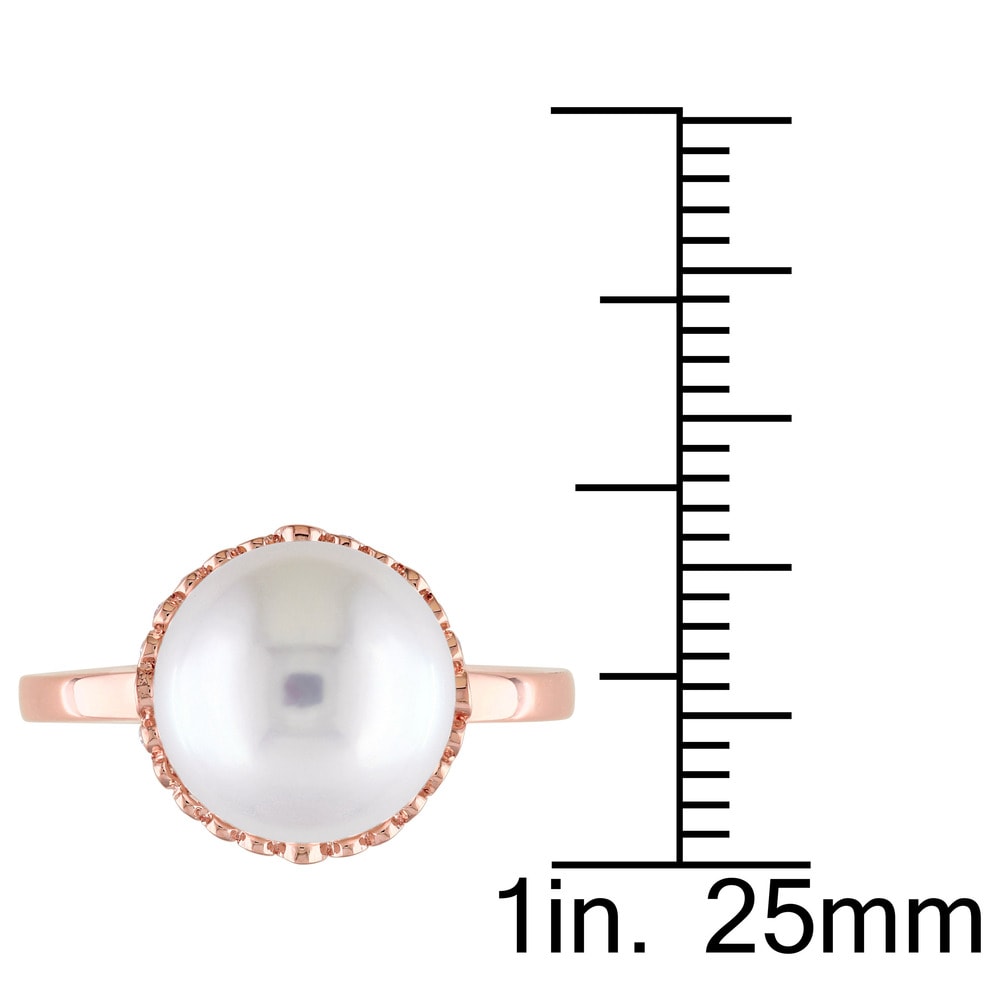 Miadora 14k Rose Gold White Cultured Freshwater Pearl and 1/4ct TDW Diamond Halo Ring (9.5-10 mm) (G
