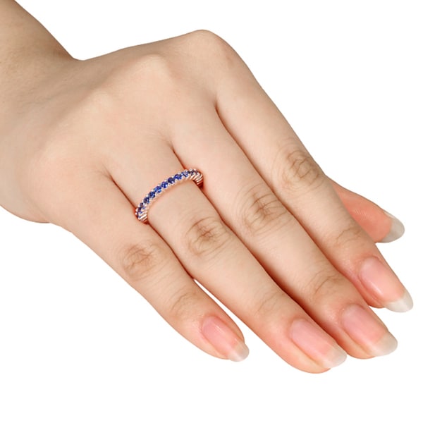 Miadora 14k White Gold 1 1/2ct TGW Sapphire Eternity Ring