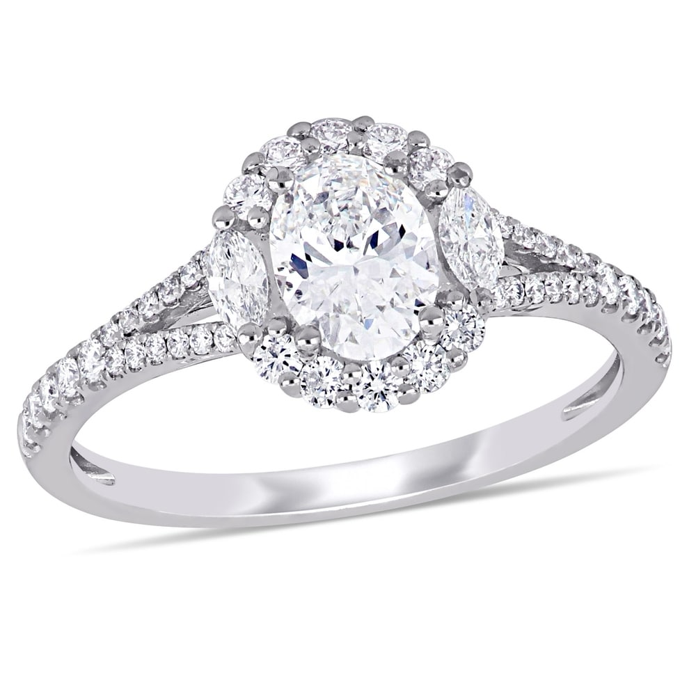 Miadora 14k White Gold 1 1/8ct TDW Multi-Cut Diamond Split Shank Halo Engagement Ring