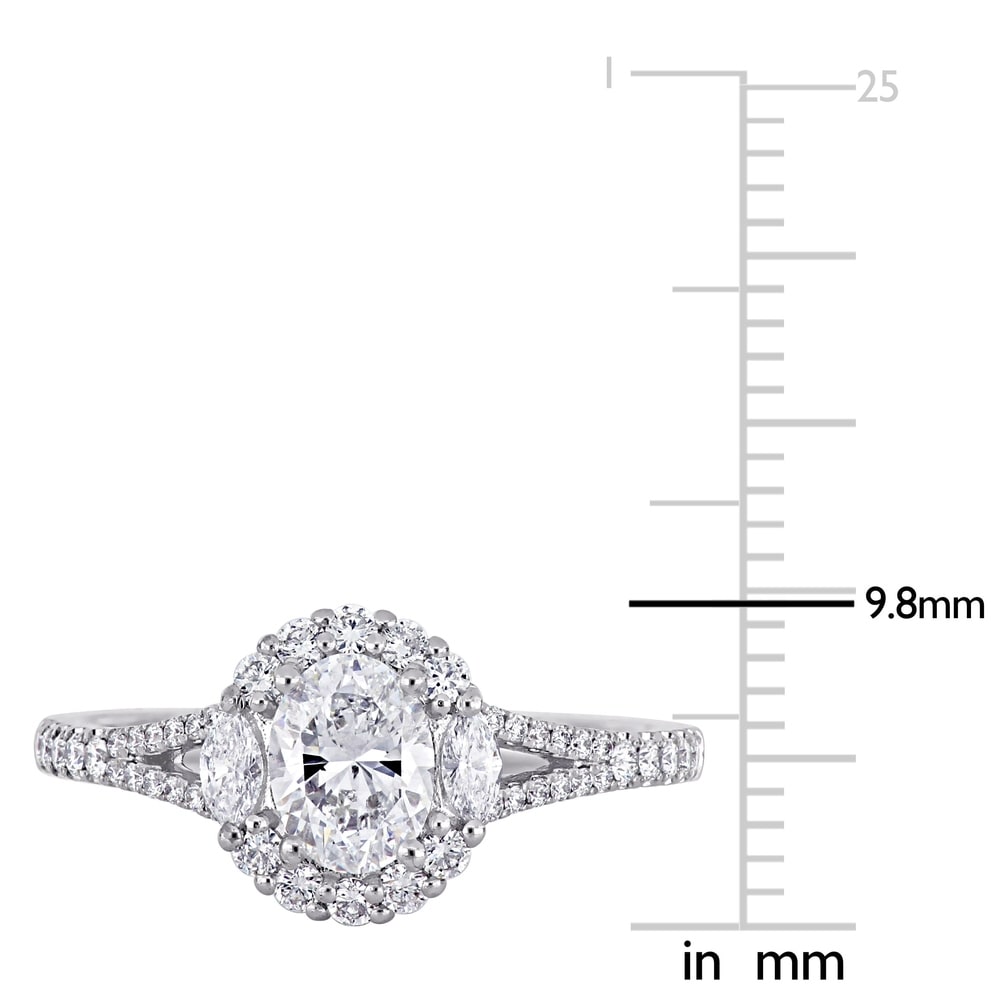 Miadora 14k White Gold 1 1/8ct TDW Multi-Cut Diamond Split Shank Halo Engagement Ring