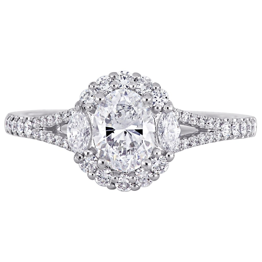 Miadora 14k White Gold 1 1/8ct TDW Multi-Cut Diamond Split Shank Halo Engagement Ring