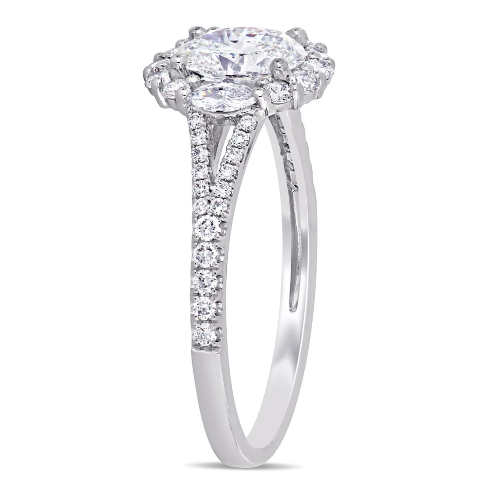 Miadora 14k White Gold 1 1/8ct TDW Multi-Cut Diamond Split Shank Halo Engagement Ring